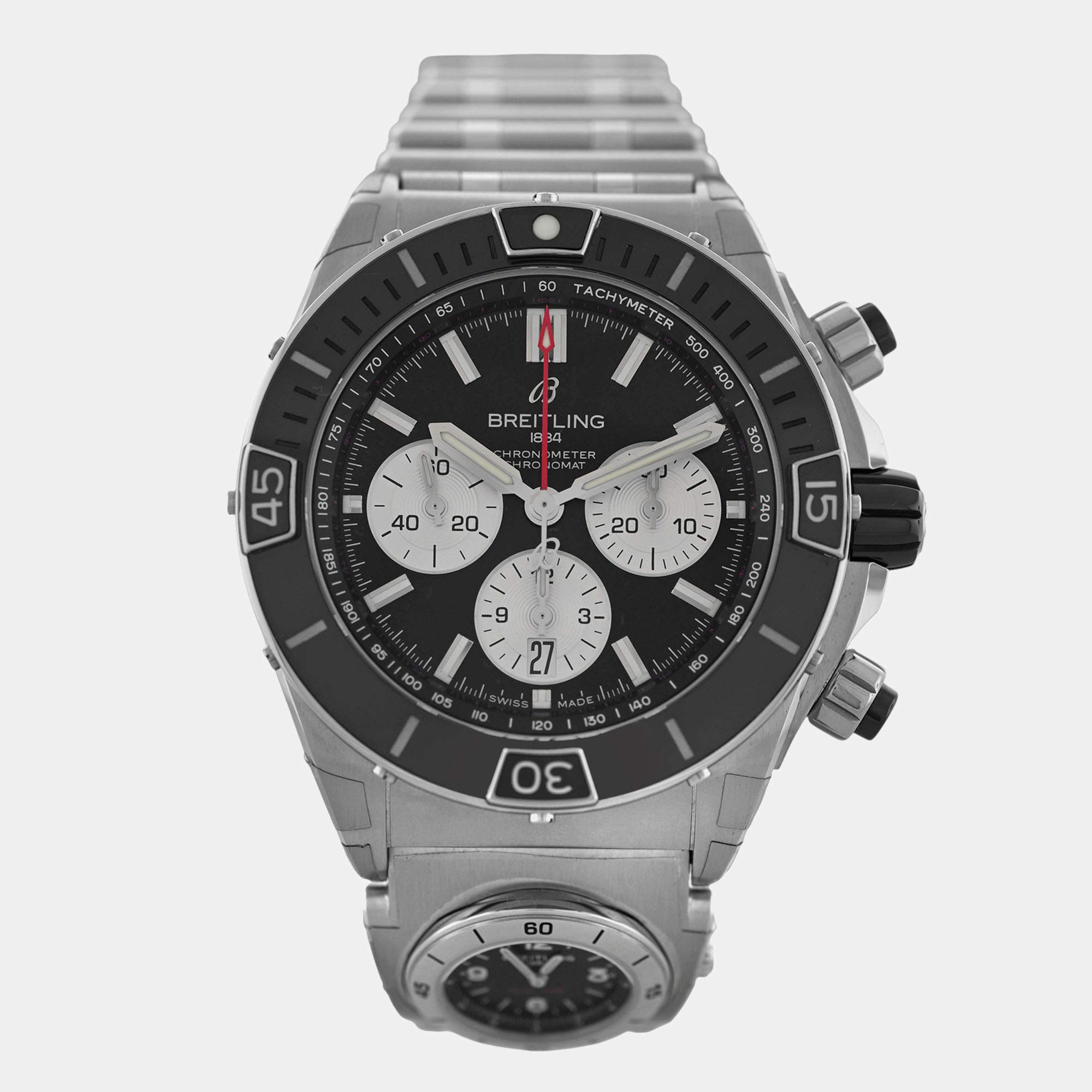 Pre Owned Breitling Super Chronomat A13340 Automatic Black Stainless Steel Men's Wristwatch 44 mm