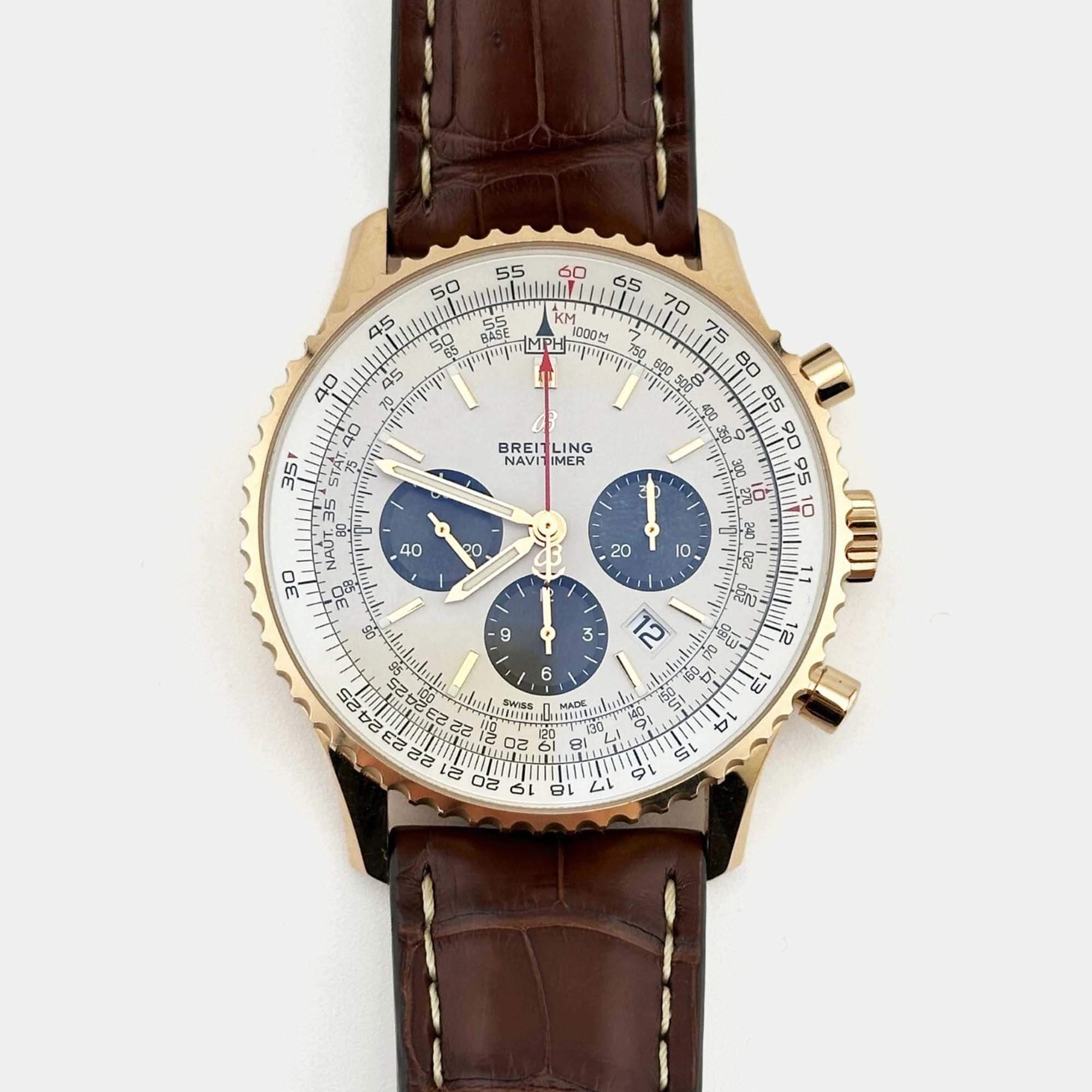 Pre Owned Breitling Navitimer 1 B01 Chronograph RB0127 Automatic White 18k Rose Gold Men's Wristwatch 46 mm