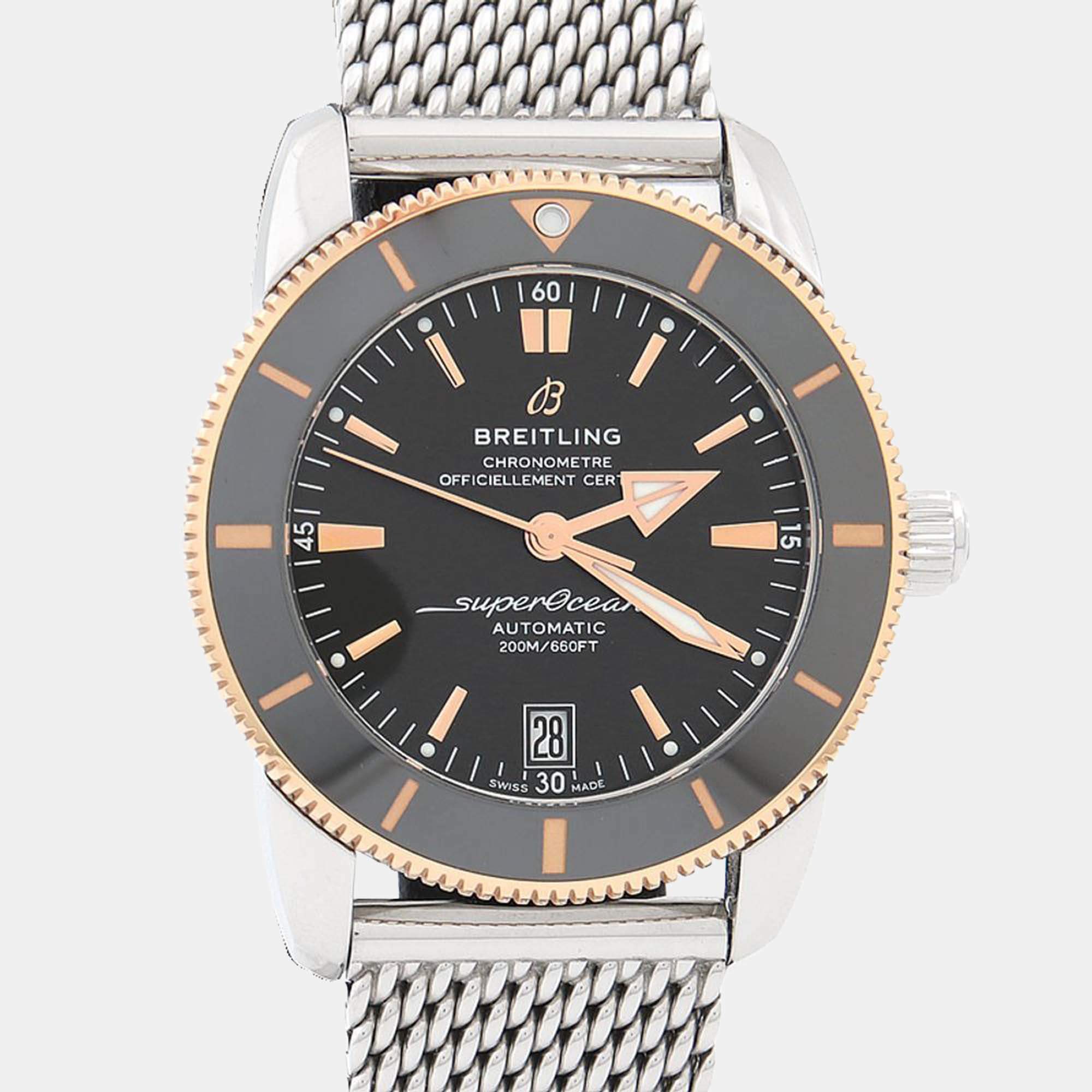Pre Owned Breitling Superocean Heritage UB2010 Automatic Black 18K Rose Gold Stainless Steel Men's Wristwatch 44mm