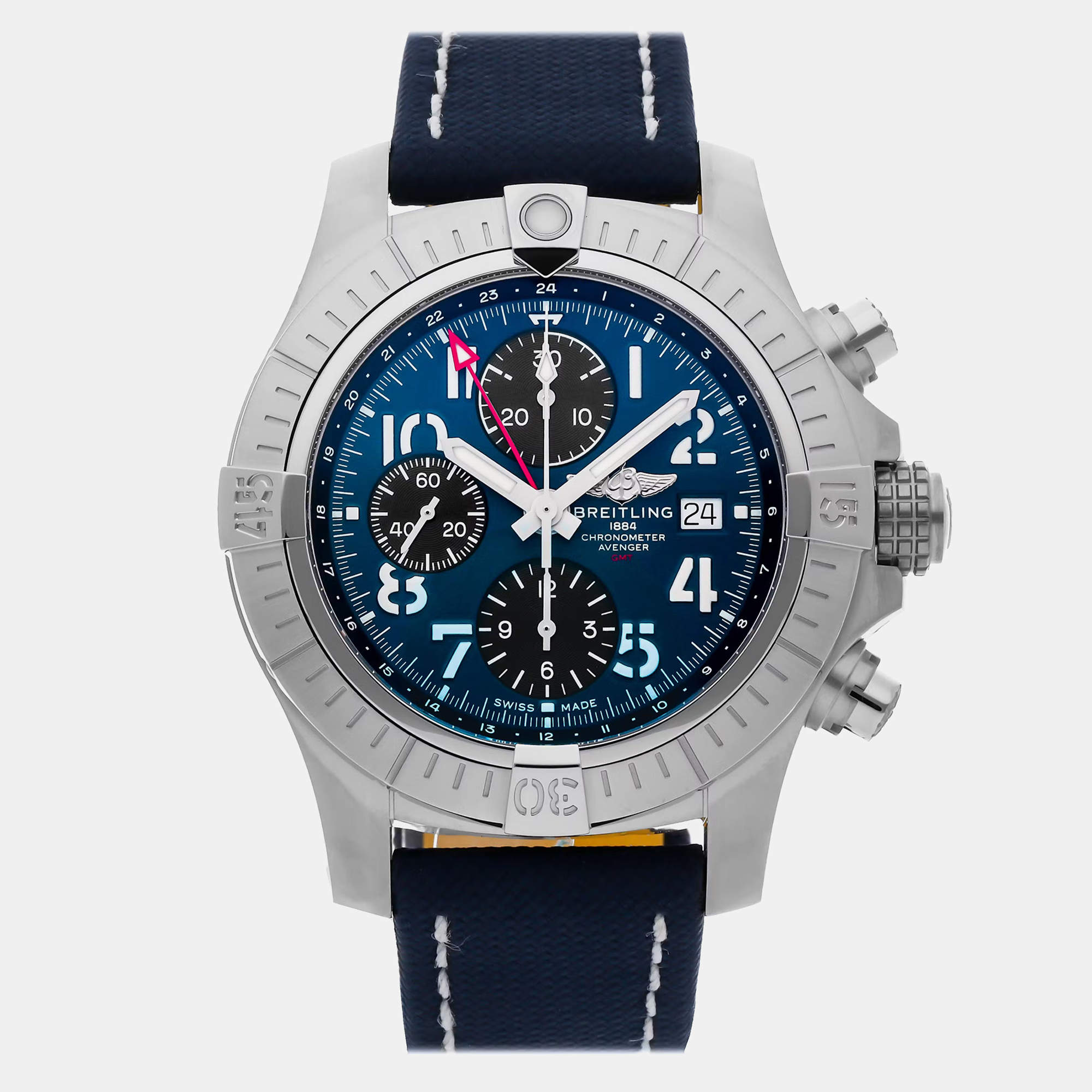 Pre Owned Breitling Avenger GMT A24315101C1X2 Automatic Chronograph Blue Dial Stainless Steel Men's Wristwatch 45mm