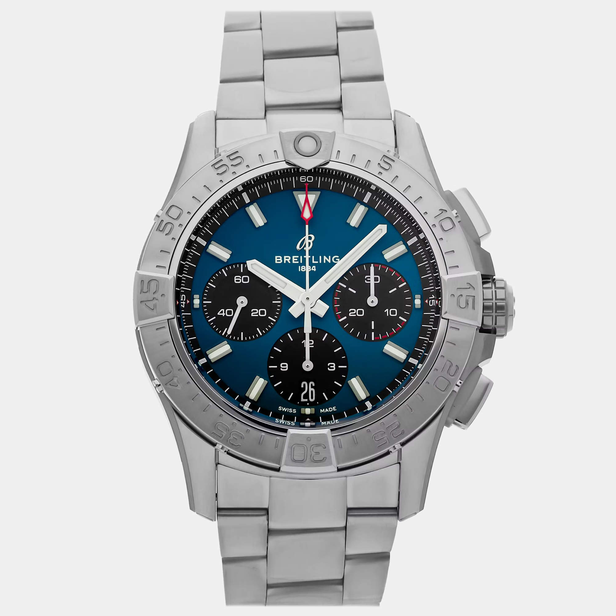 مملوكة مسبقًا Breitling Avenger B01 AB0146101C1A1 Automatic Chronograph Blue Dial Stainless Steel Men's Wristwatch 42mm