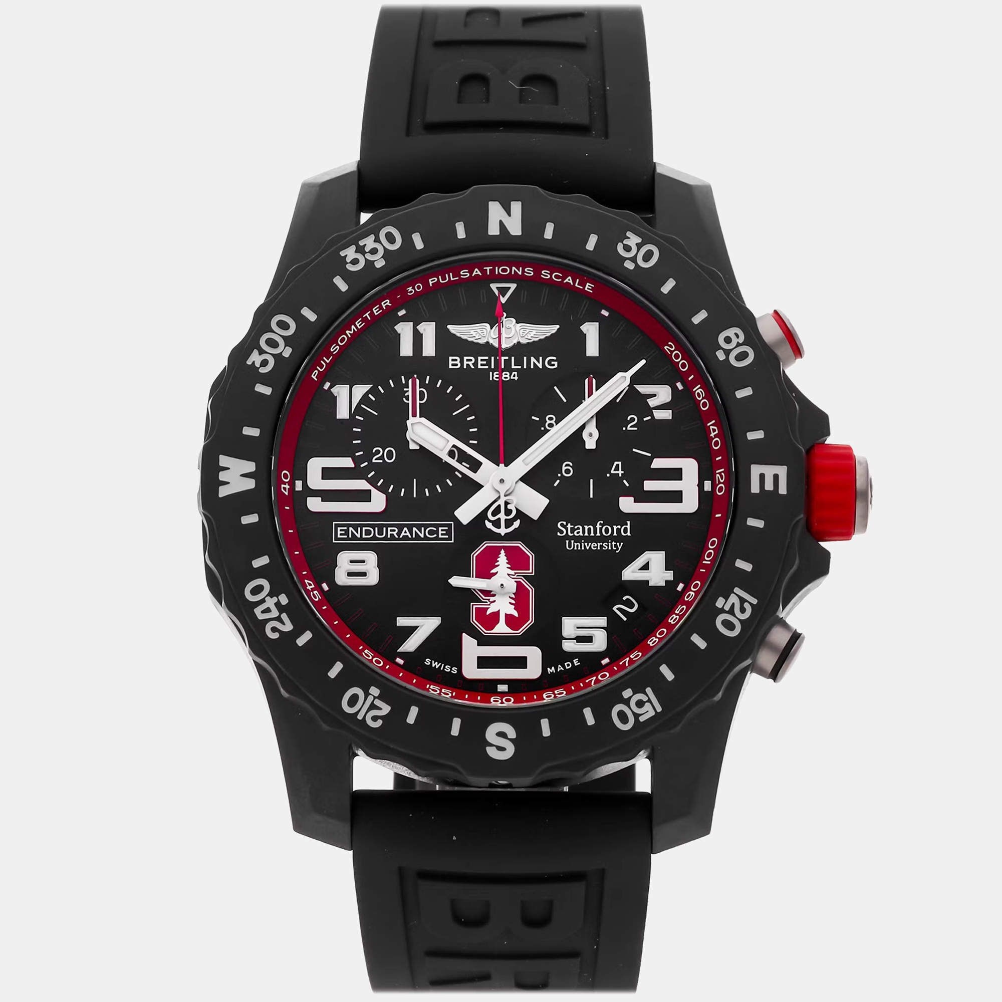 Pre Owned ساعة يد رجالية بريتلينغ إندورانس برو "جامعة ستانفورد X823109C1B1S1" كوارتز بريتلايت سوداء مملوكة مسبقًا 44 ملم