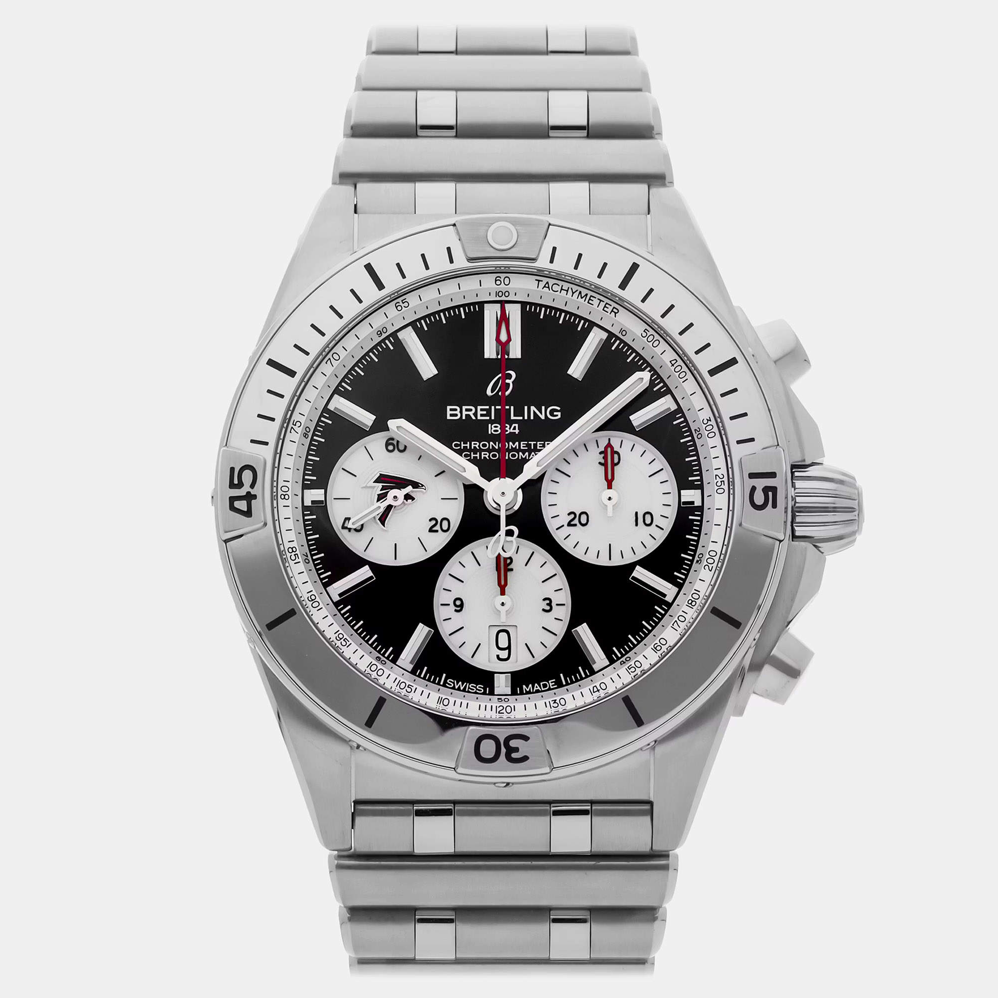 Pre Owned Breitling Chronomat AB01342B1B3A1 Automatic Chronograph Black Dial Stainless Steel Men's Wristwatch 42mm