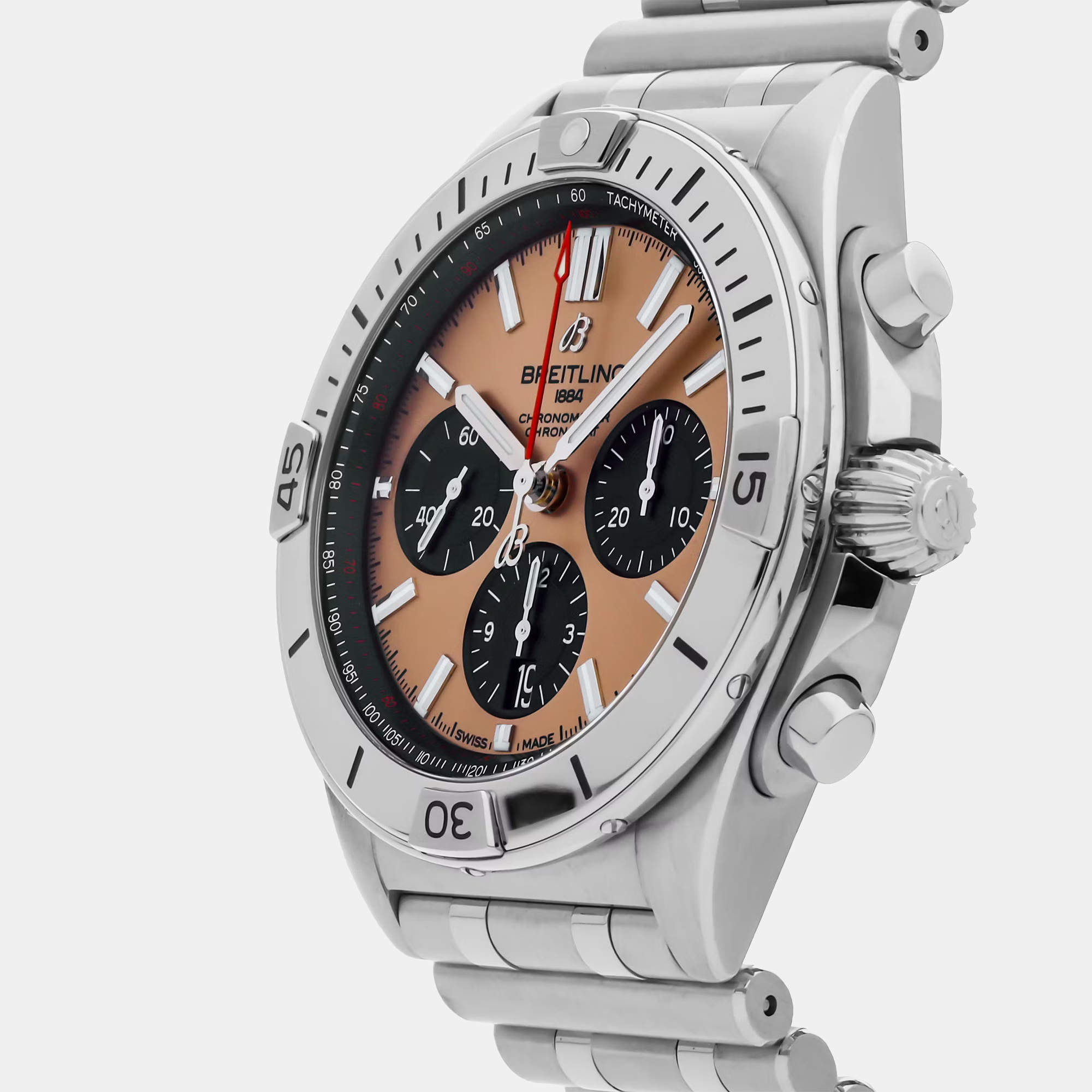 Pre Owned ساعة بريتلينغ كرونوموت B01 AB0134101K1A1 أوتوماتيكية بنية من الفولاذ المقاوم للصدأ للرجال 42 مم مستعملة