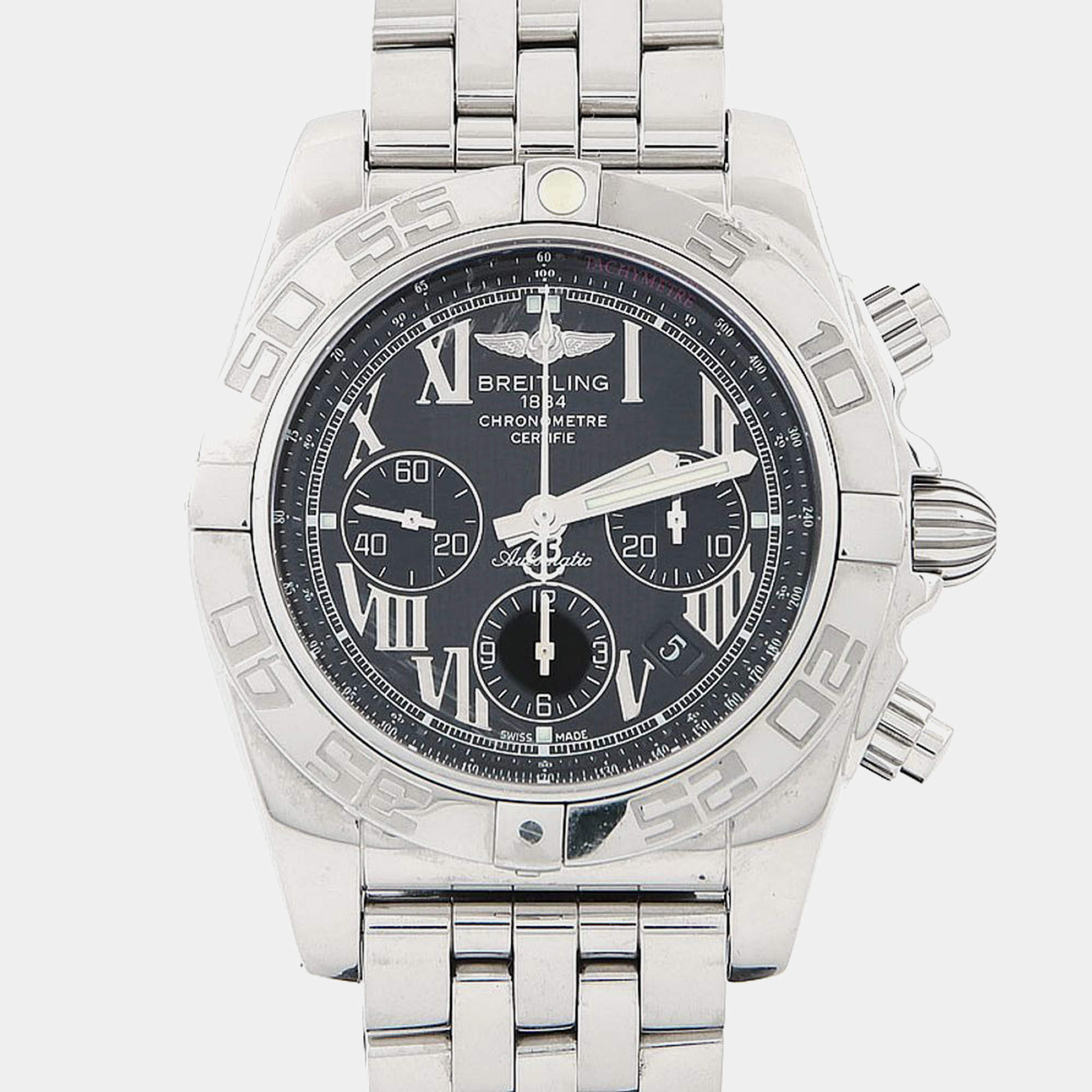 Pre Owned Breitling Chronomat Chronograph AB0110 Automatic Black Stainless Steel Men's Wristwatch 44mm