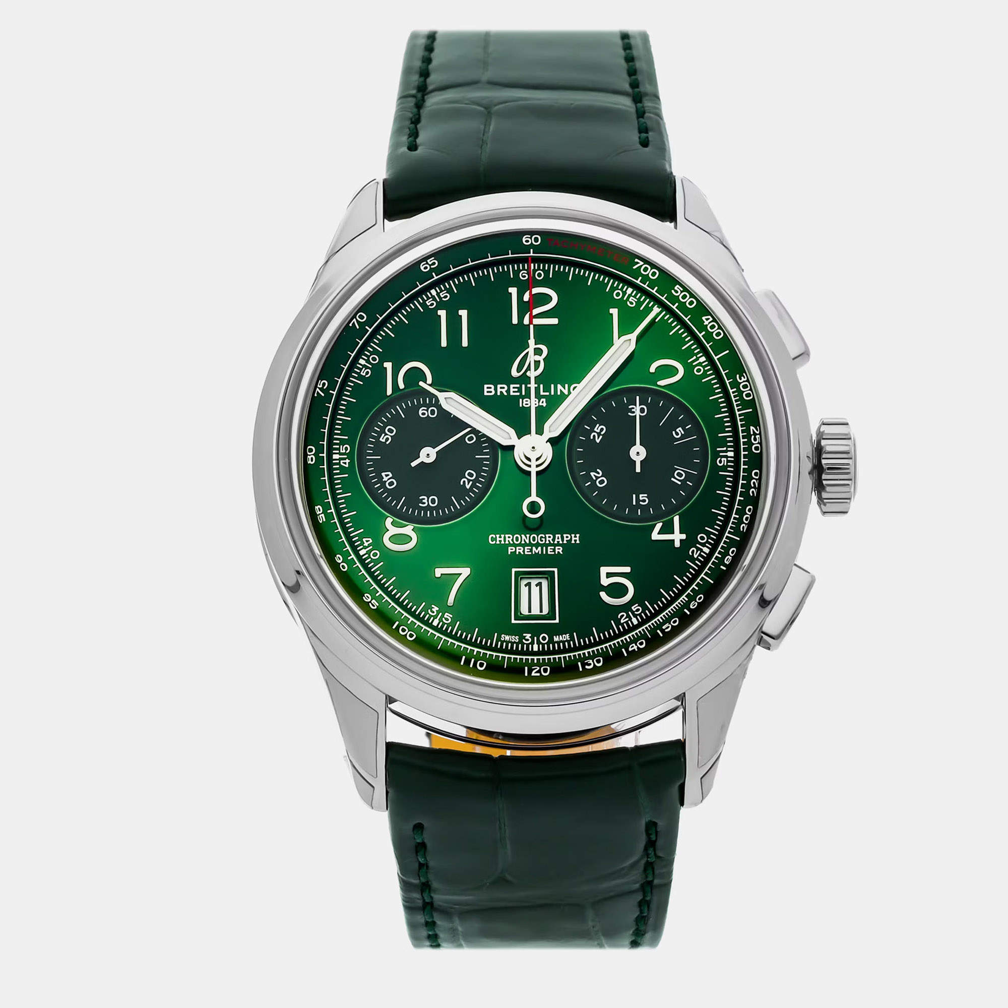 Pre Owned Pre-Owned Breitling Premier B01 Chronograph AB0145371L1P2  Green Automatic Stainless Steel Men's Wristwatch 42 MM