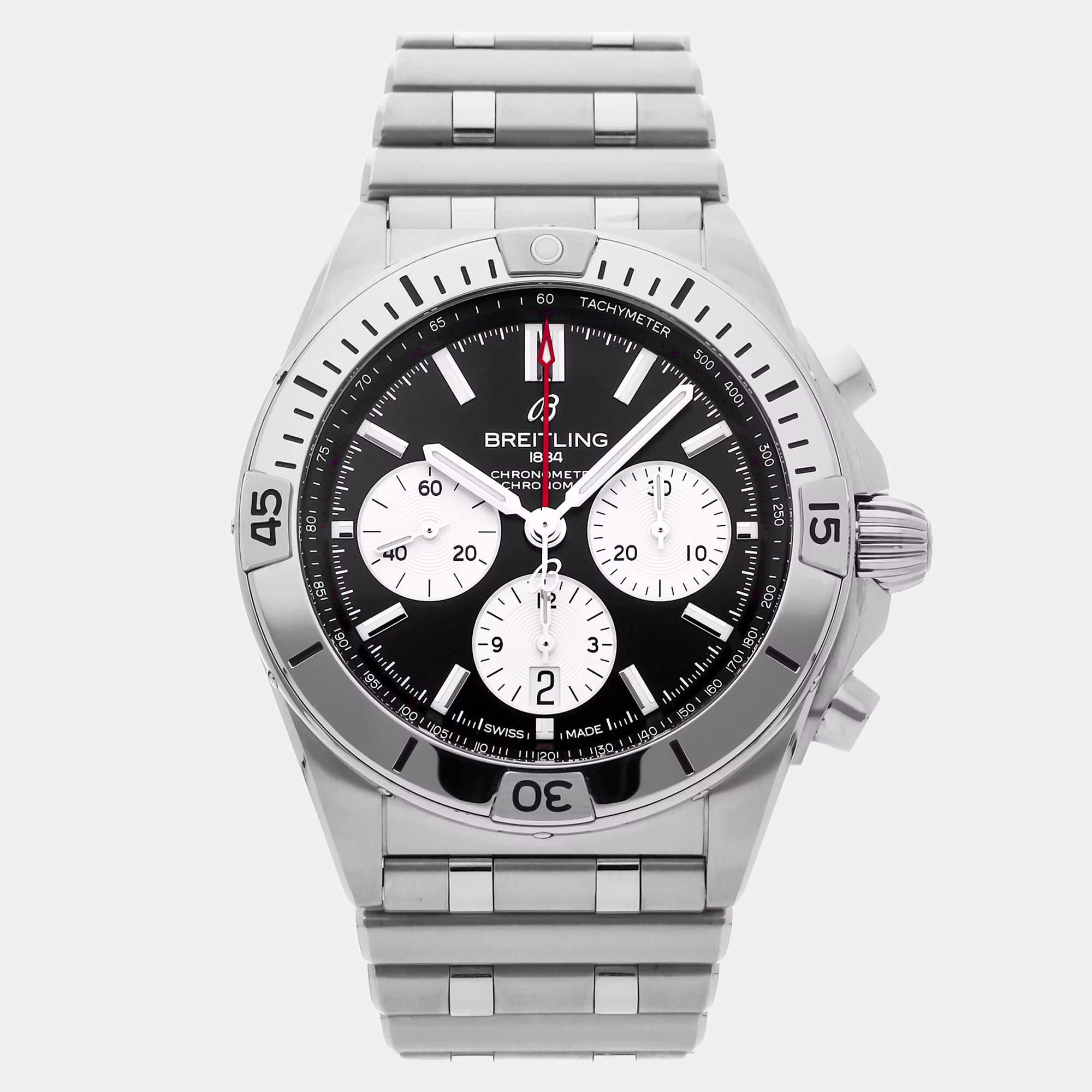 Pre Owned Breitling Chronomat AB0134101B1A1 Black Stainless Steel Automatic Men's Watches 42mm
