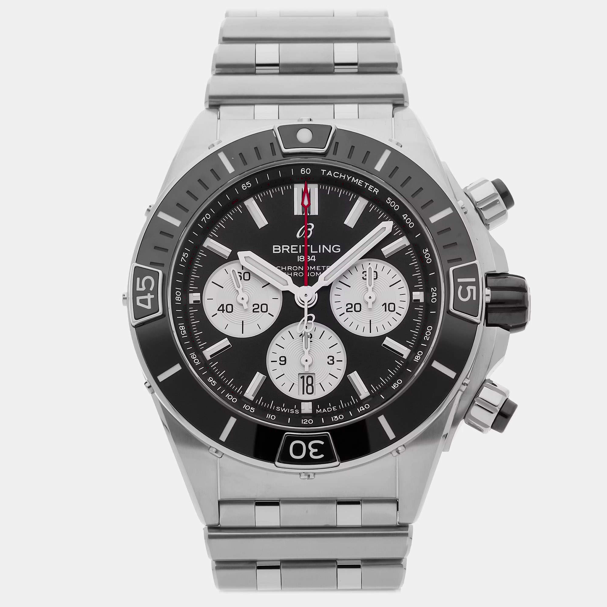 Pre Owned Breitling Chronomat AB0136251B1A1 Black Stainless Steel Automatic Men Wristwatch 44mm