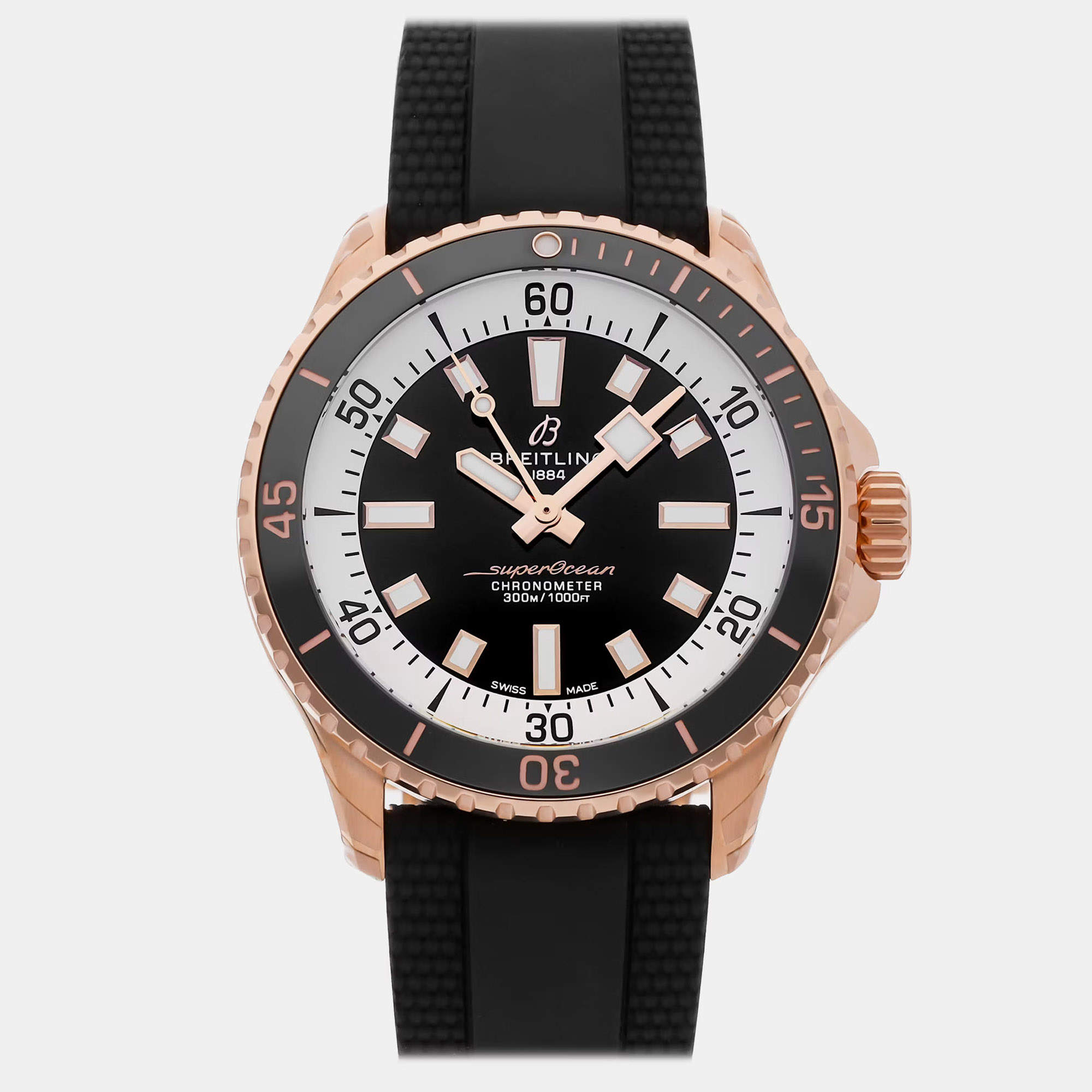 Pre Owned Breitling Superocean R17375211B1S1 Black 18K Rose Gold Automatic Men's Wristwatch 42mm