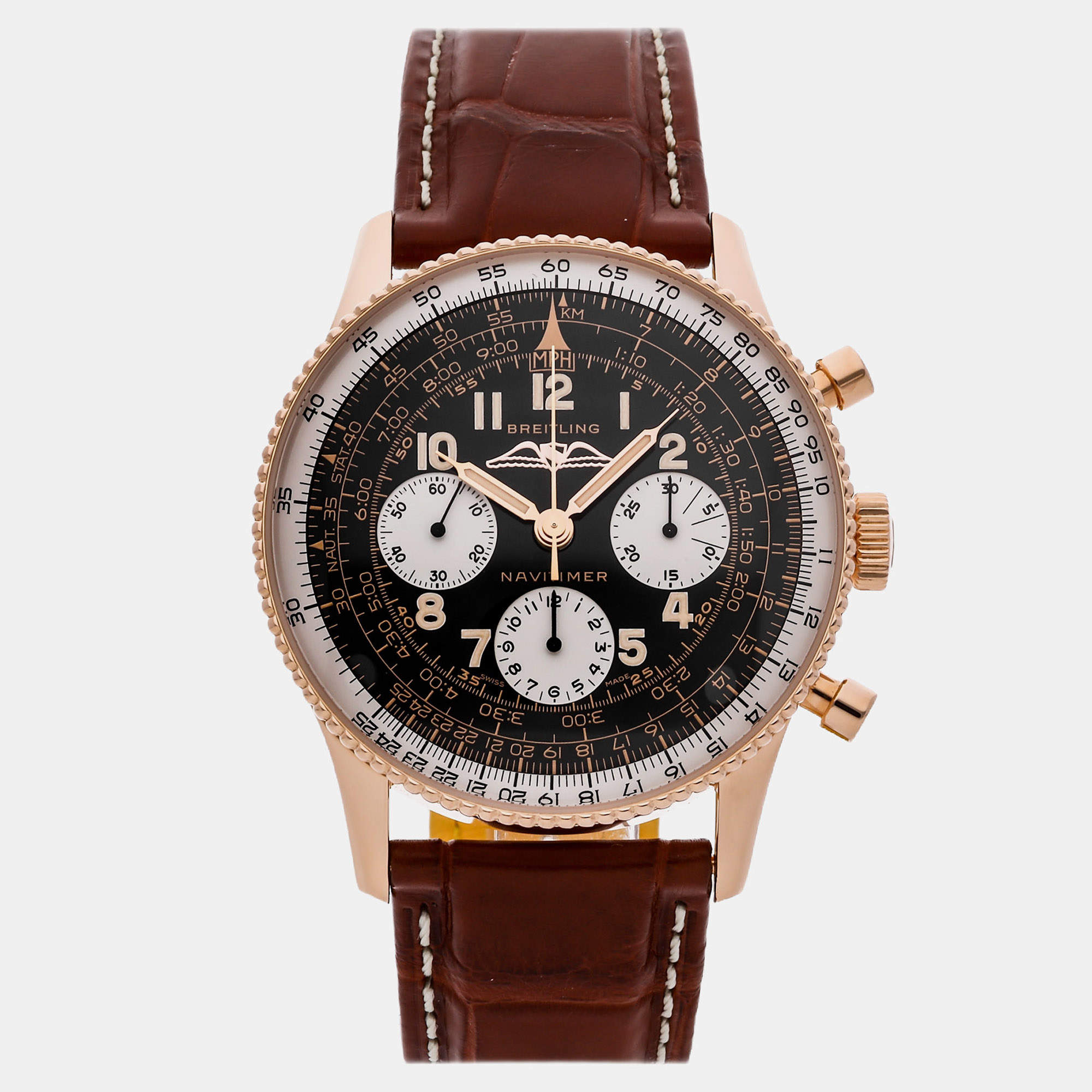 Pre Owned Breitling Navitimer Chronograph RB0910371B1X1 Black Rose Gold Manual Winding Men's Wristwatch 41mm