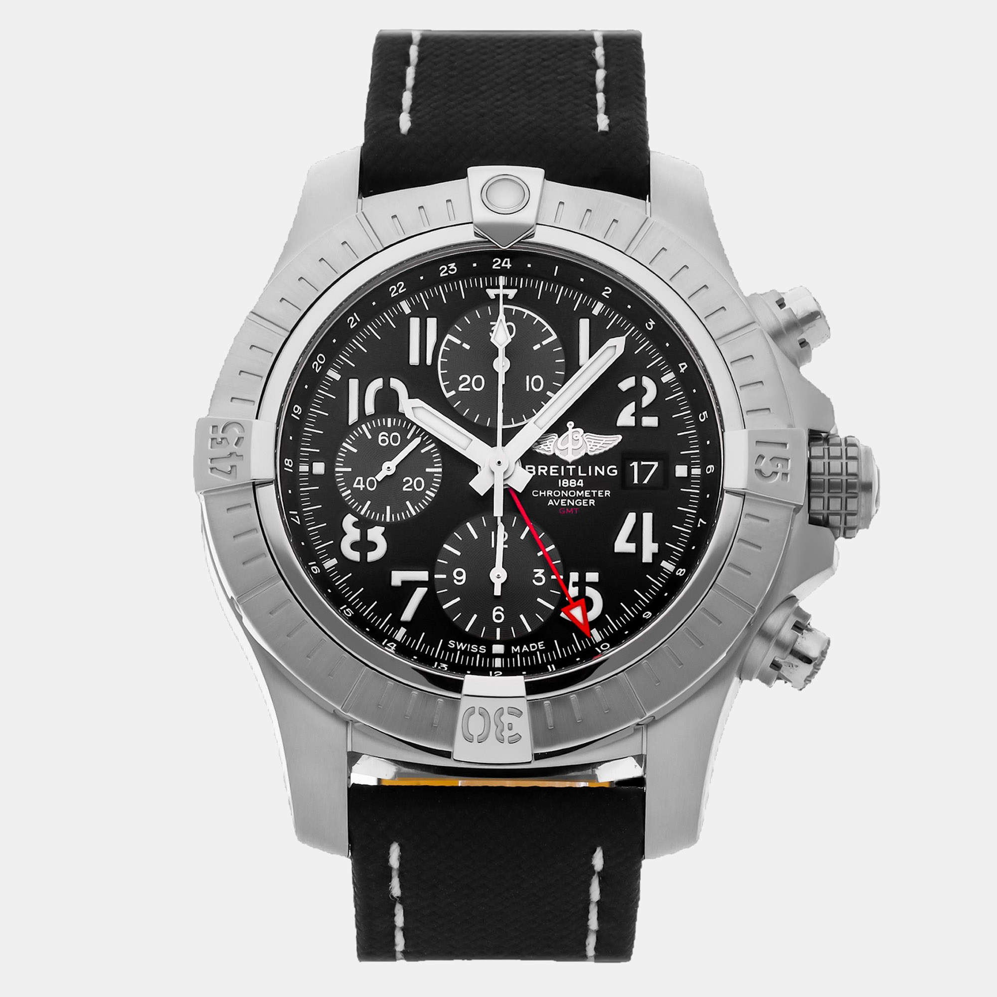 مملوكة مسبقًا Breitling Avenger A24315101B1X2 Black Stainless Steel Automatic Men's Wristwatch 45mm