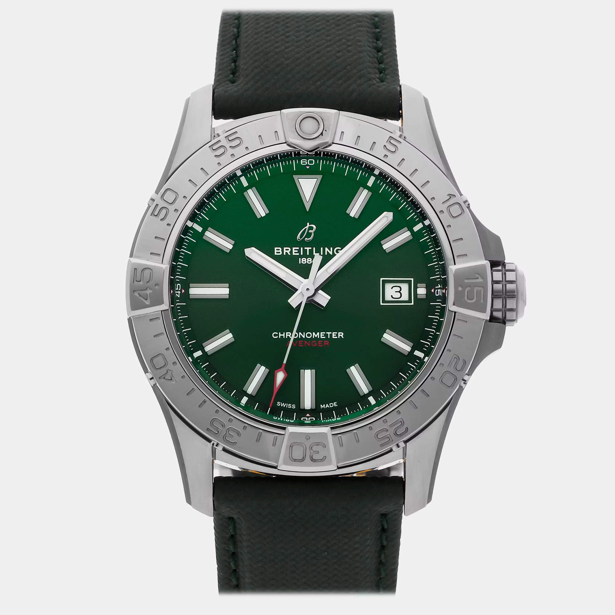 Pre Owned Breitling Avenger A17328101L1X1 Green Stainless Steel Automatic Men's Wristwatches 42 mm