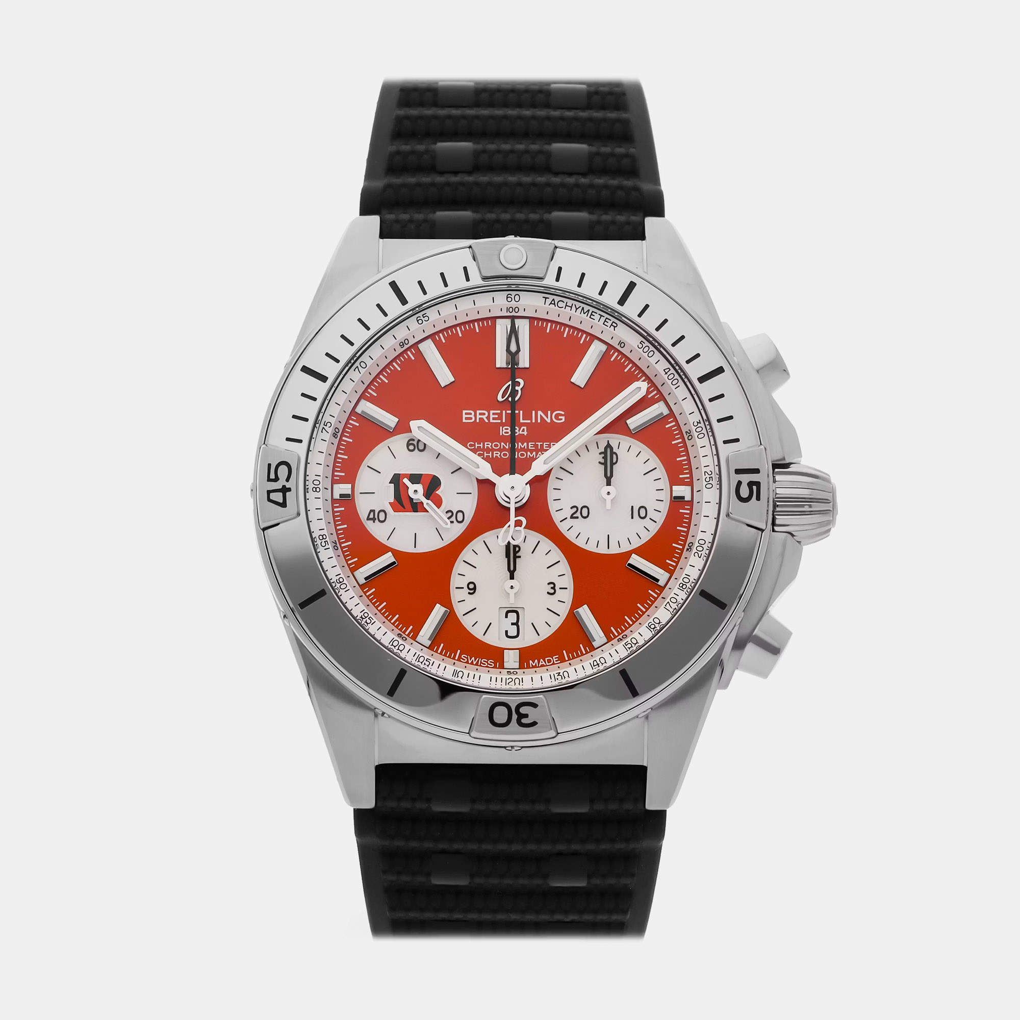 Pre Owned Breitling Chronomat AB01342B1O1S1  Orange Stainless Steel Automatic Chronograph Men's Wristwatch 42mm