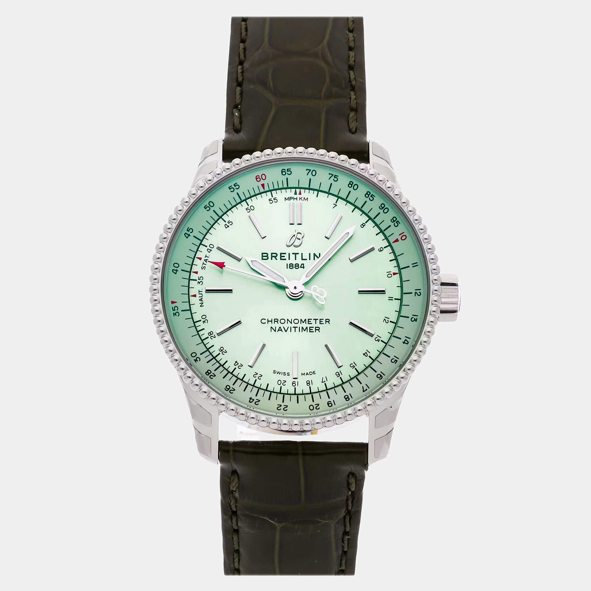 Pre Owned Breitling Navitimer A17395361L1P1 Green Stainless Steel Automatic Men's Wristwatches 35mm