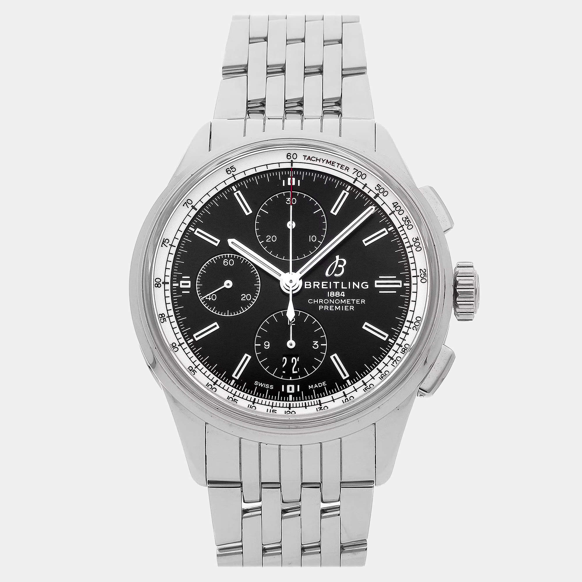 Pre Owned Breitling Premier A13315351B1A1 Black Stainless Steel Automatic Men's Watches 42mm