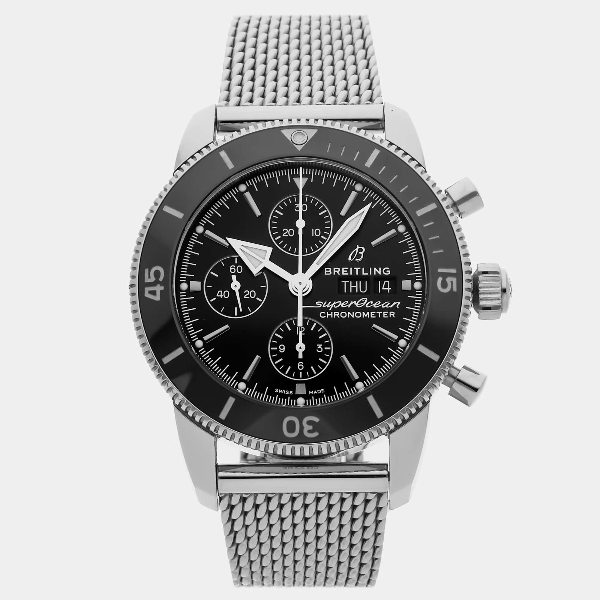 Pre Owned Breitling Superocean Heritage A13313121B1A1 Black Stainless Steel Automatic Men's Wristwatch 44mm
