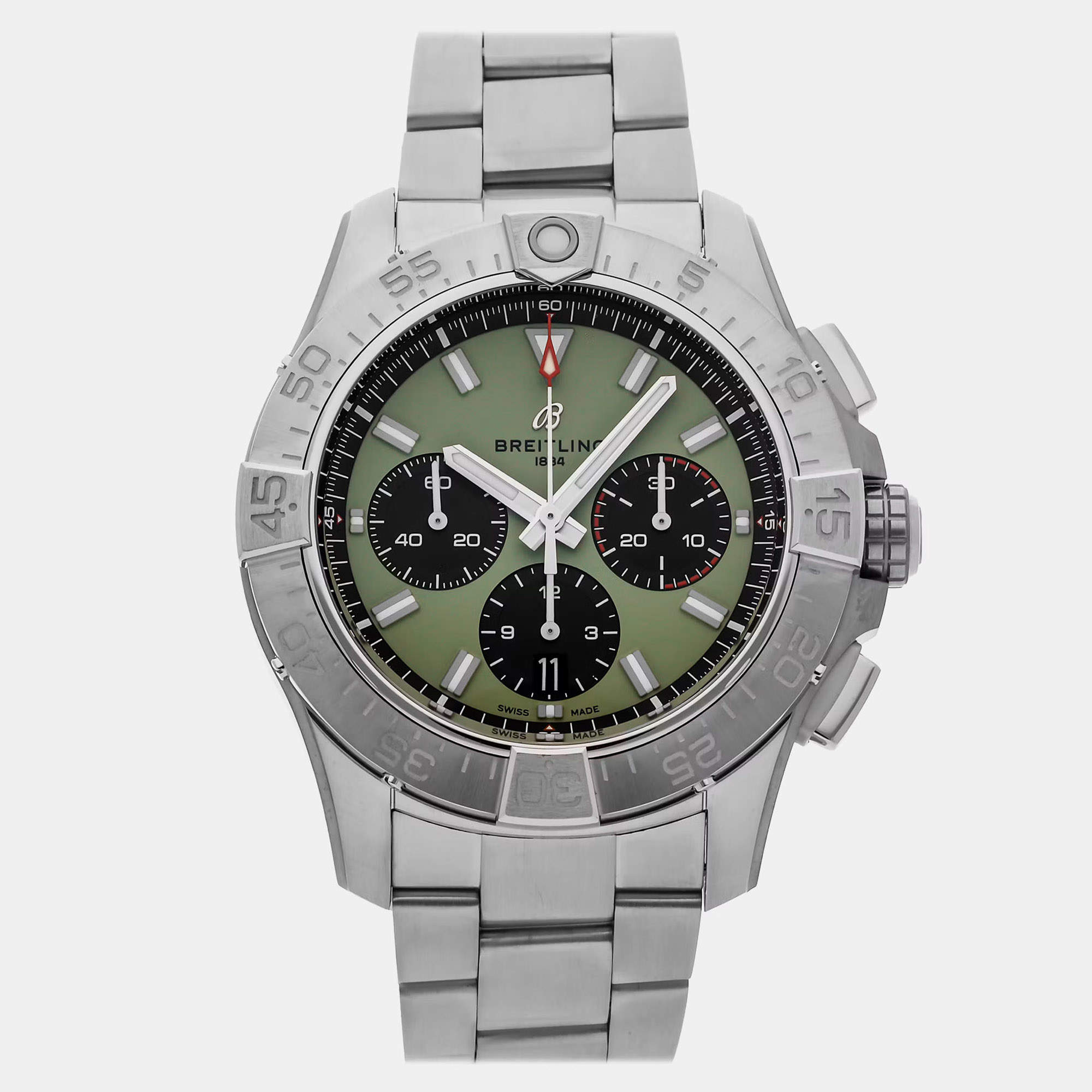 Pre Owned Breitling Avenger B01  AB0147101L1A1 Green Stainless Steel Automatic Men's Watches 44mm