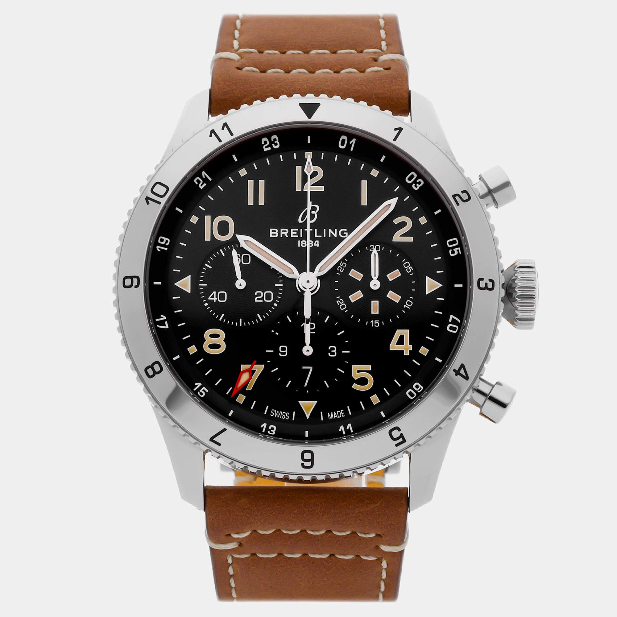 Pre Owned Breitling Super Avi B04 Chronograph GMT P-51 Mustang AB04453A1B1X1 Black Stainless Steel Automatic Men's Watches 46mm
