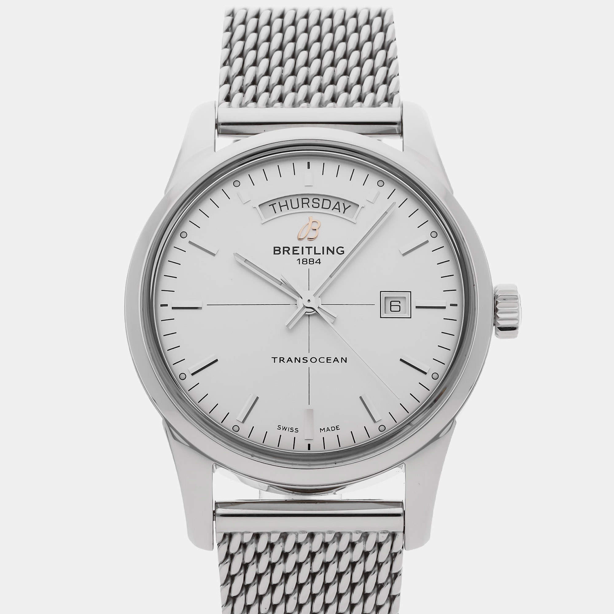 مملوكة مسبقًا Breitling Transocean Day & Date A4531012/G751 Silver Stainless Steel Automatic Men's Watches 43mm