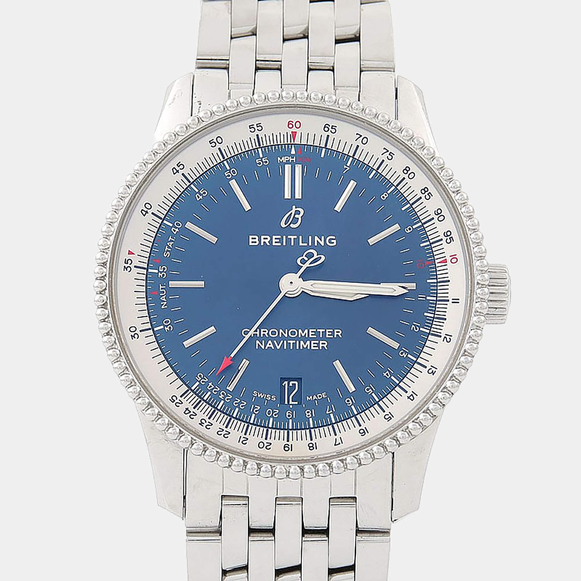 Pre Owned Breitling Navitimer A17325 Blue Stainless Steel Automatic Men's Wristwatch 38mm