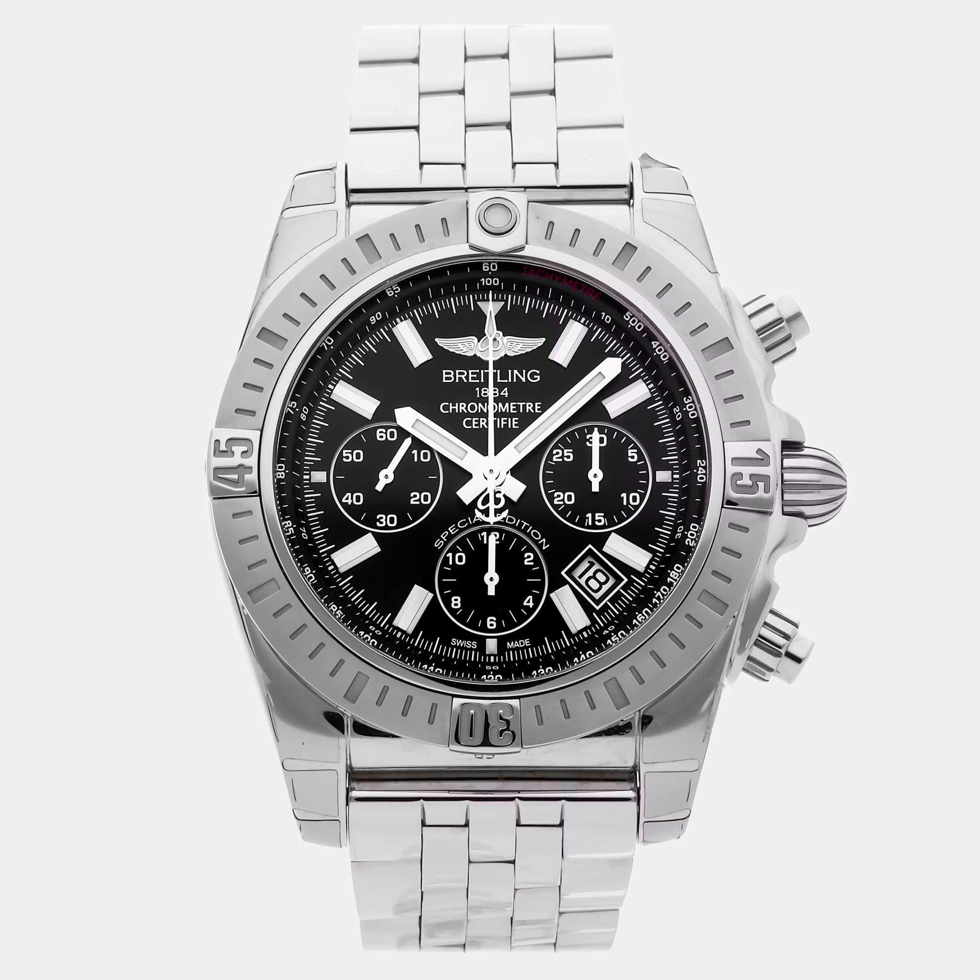 مملوكة مسبقًا Breitling Chronomat AB0115111B1A1 Black Stainless Steel Automatic Men's Wristwatch 44mm