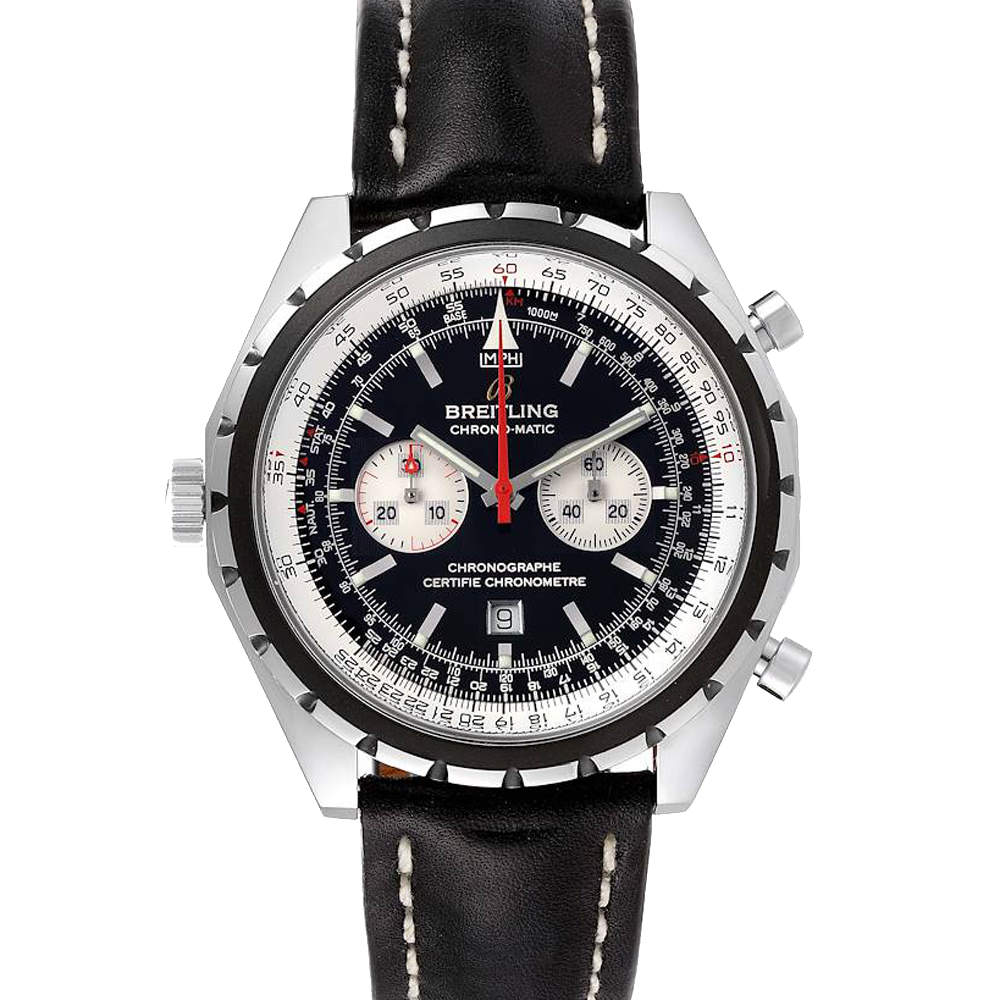 Breitling Black Stainless Steel Chronomatic A41360 Men's Wristwatch 44 MM