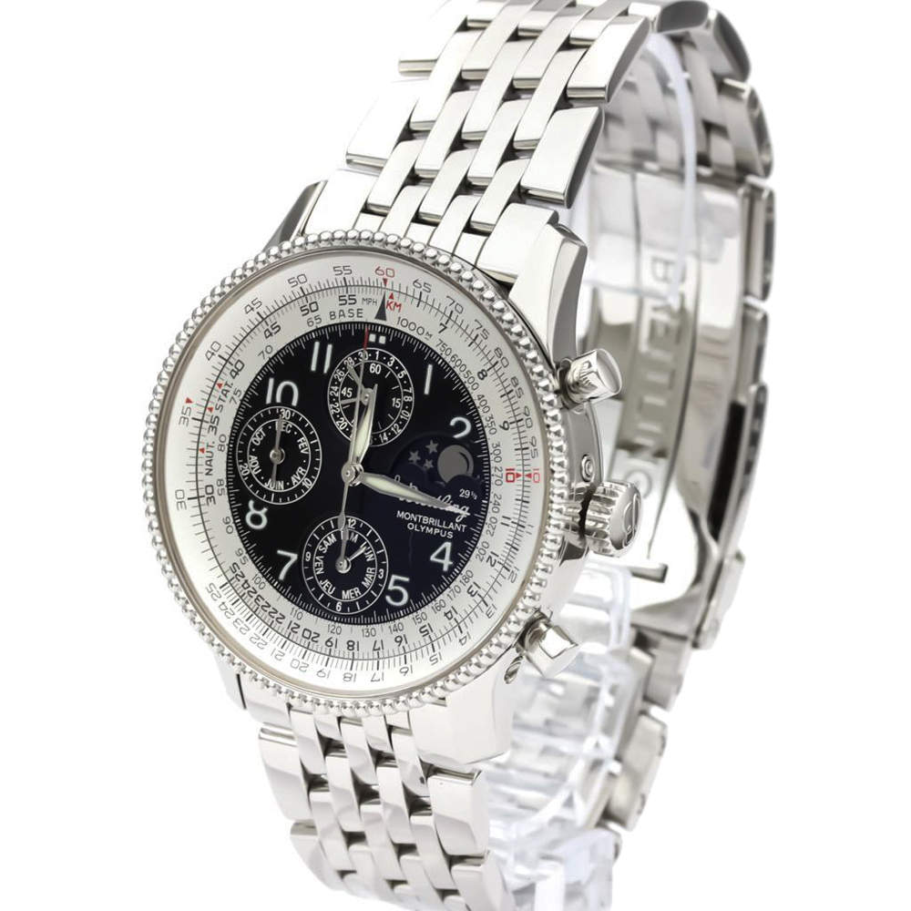 Breitling Black Stainless Steel Montbrillant Olympus Moonphase A19850 Men's Wristwatch 42 MM
