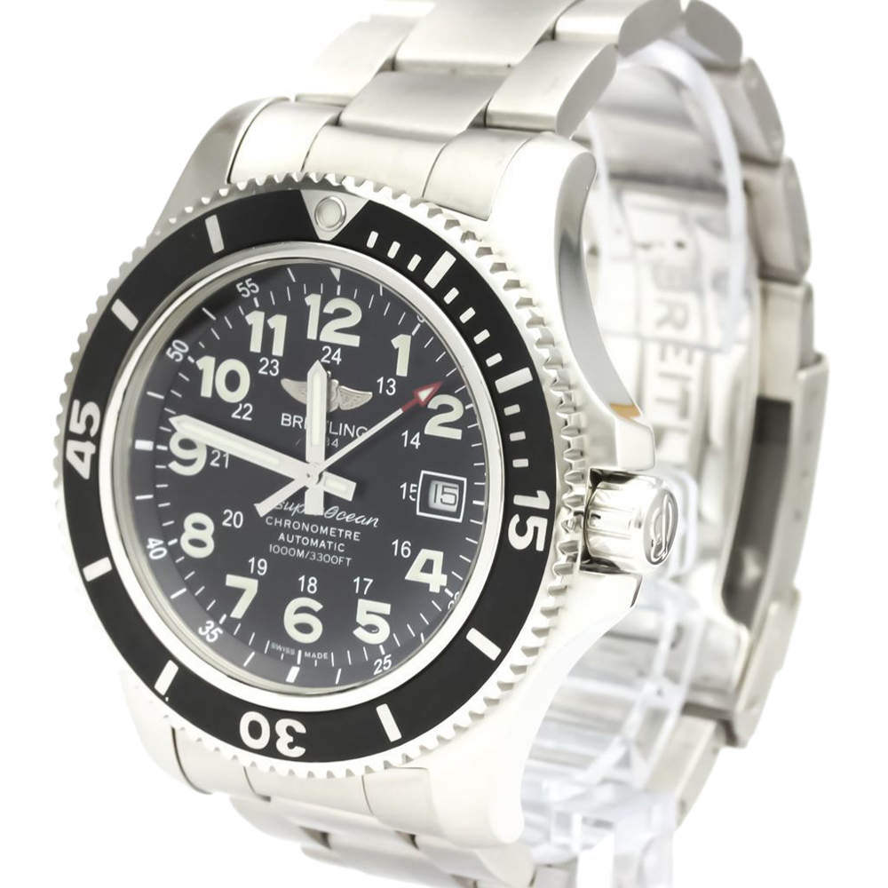 Pre Owned Breitling Black Stainless Steel Superocean II A17392 Automatic Men's Wristwatch 44 MM