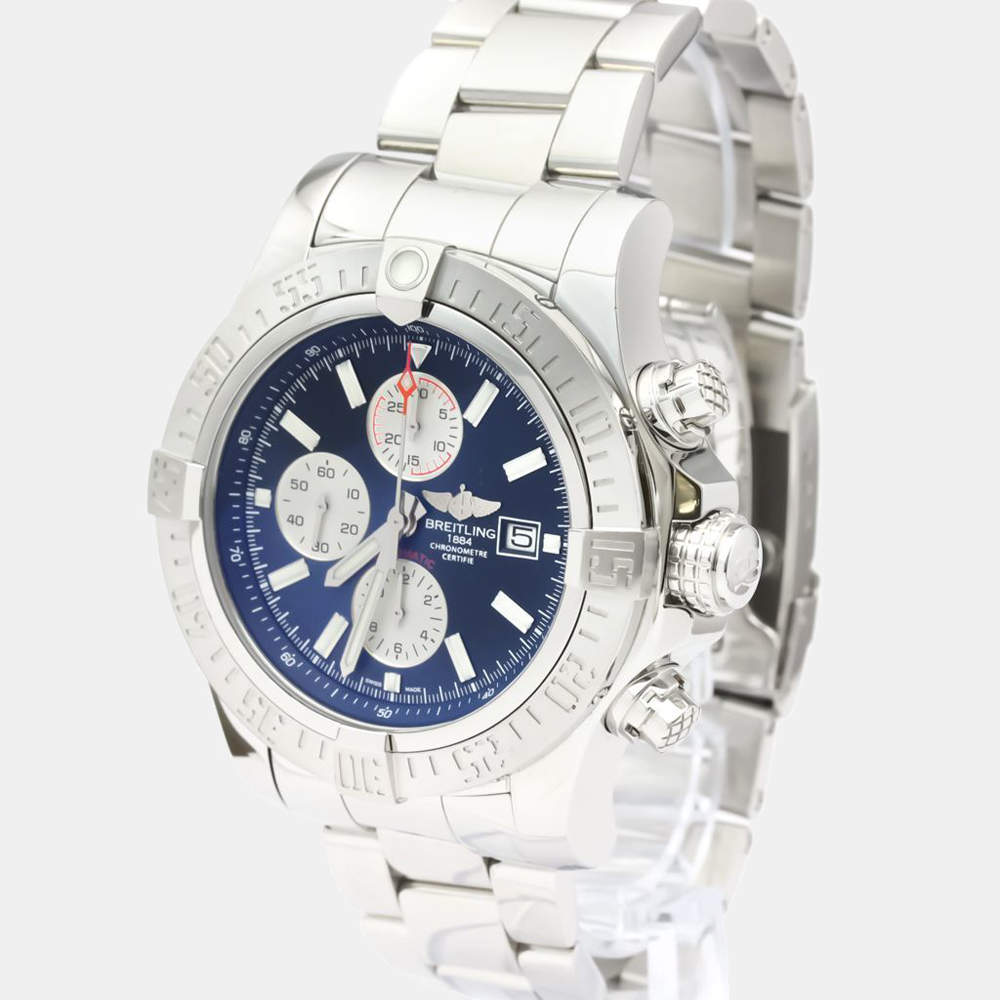Breitling Blue Stainless Steel Super Avenger ll Chronograph A13371 Men's Wristwatch 49 MM
