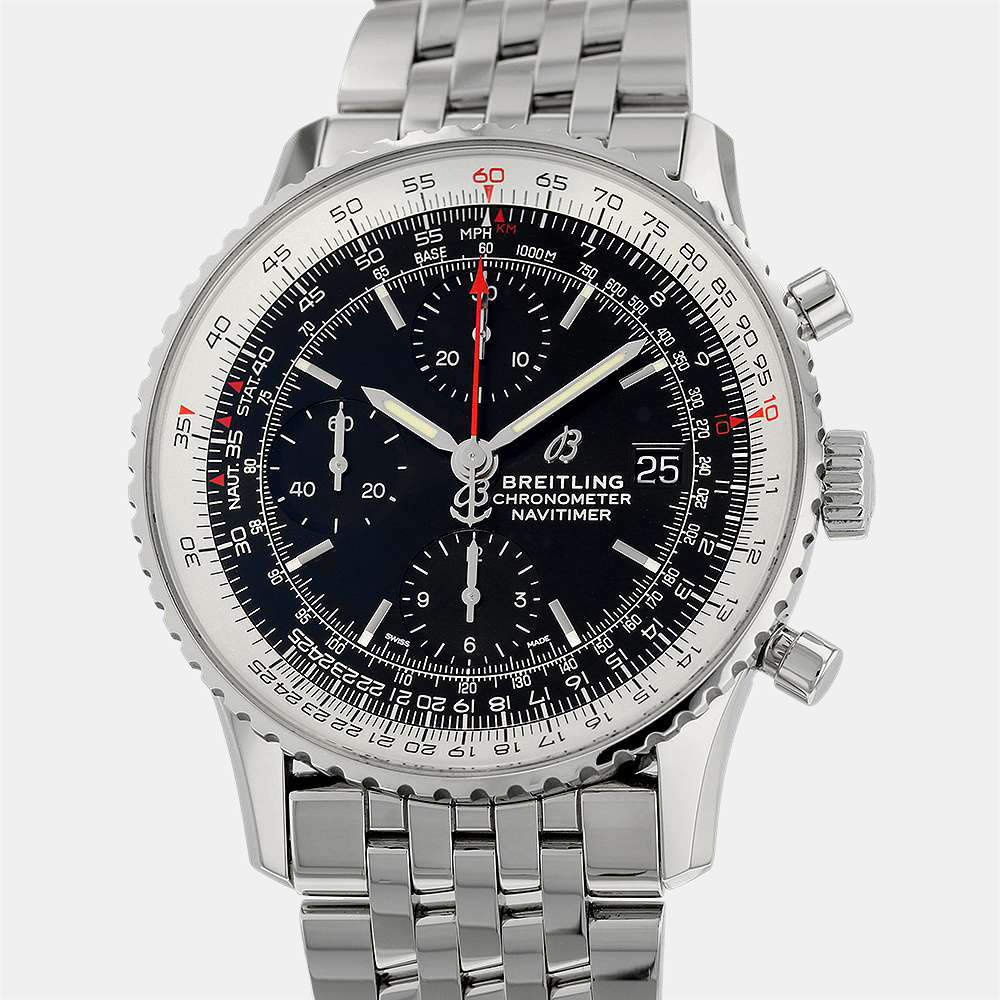 Breitling Black Stainless Steel Navitimer Chronograph A13324 Men's Wristwatch 42 mm