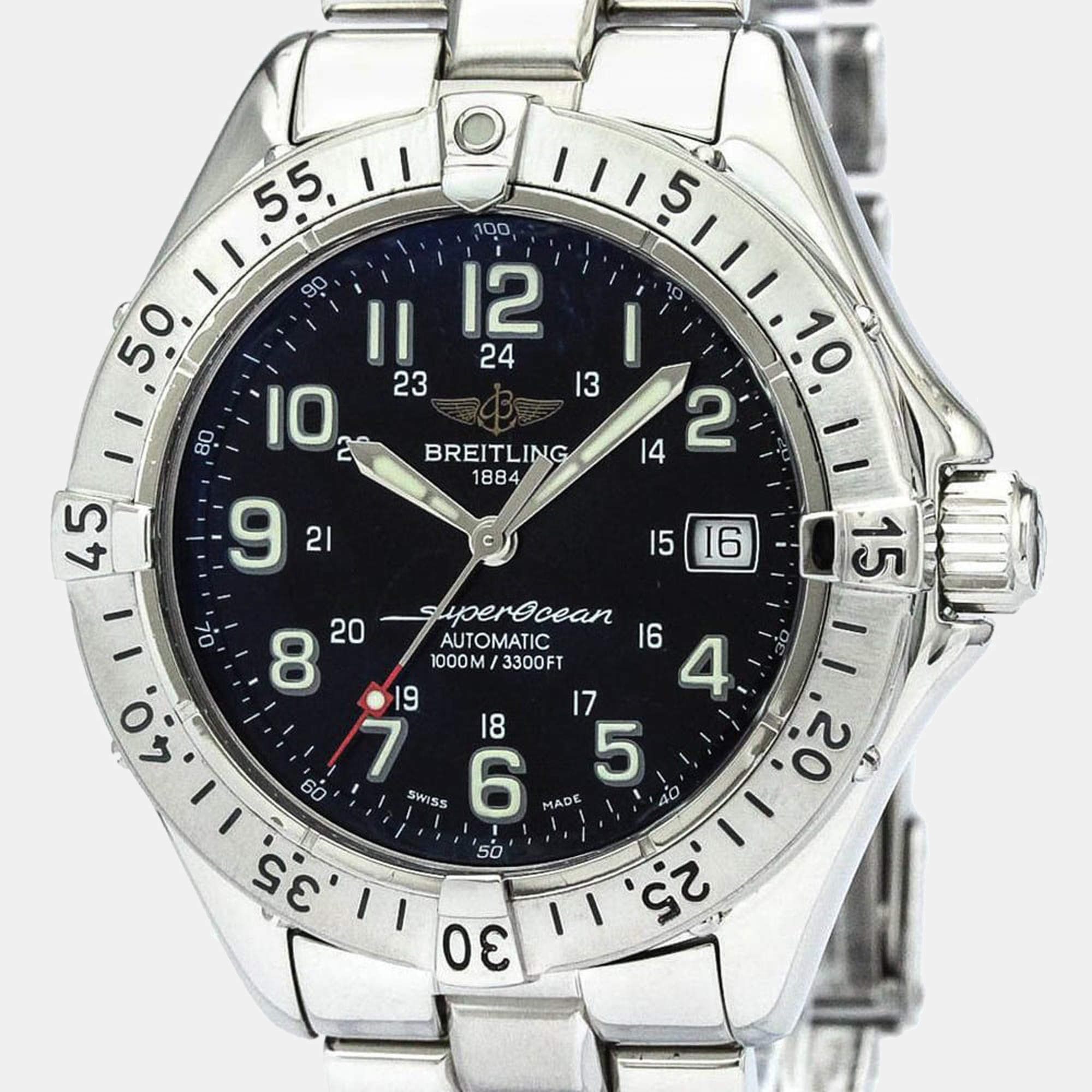 Pre Owned Breitling Black Stainless Steel Superocean A17340 Automatic Men's Wristwatch 41mm