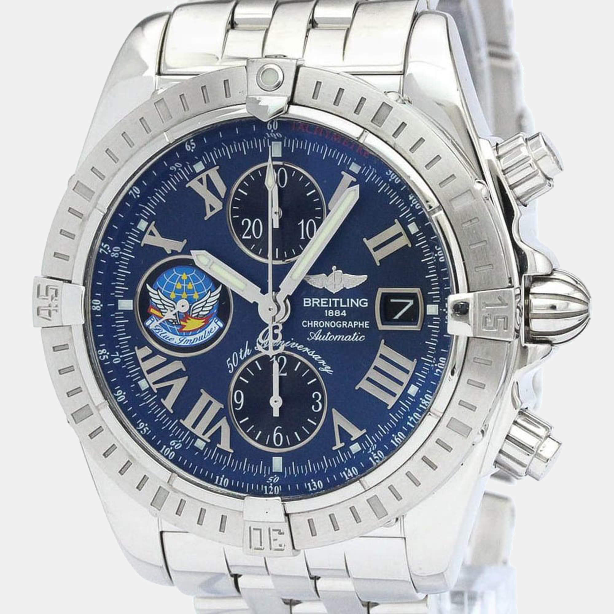 Breitling Blue Stainless Steel Chronomat A13356 Automatic Chronograph Men's Wristwatch 44mm