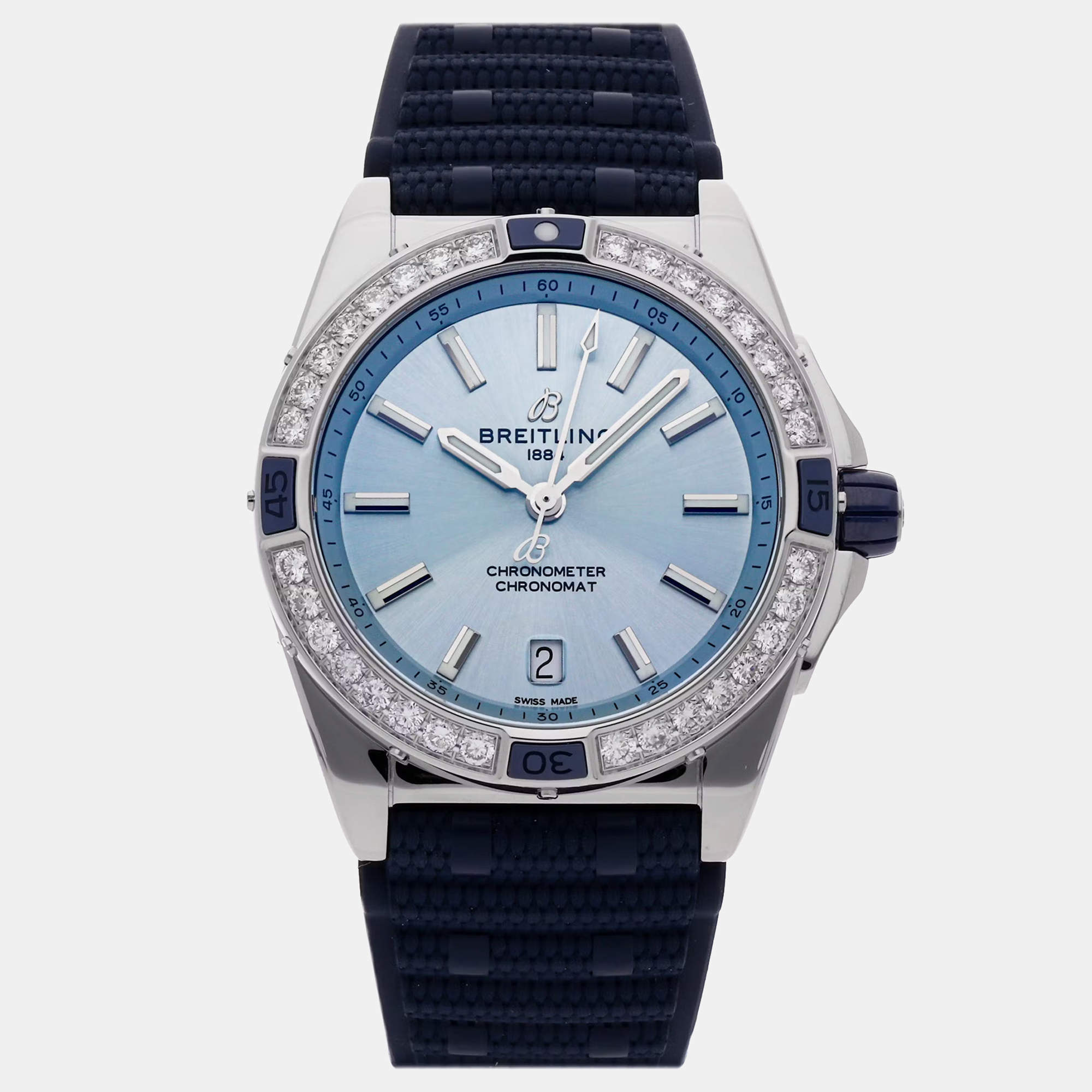 Breitling Blue Stainless Steel Chronomat Automatic Men's Wristwatch 38 mm