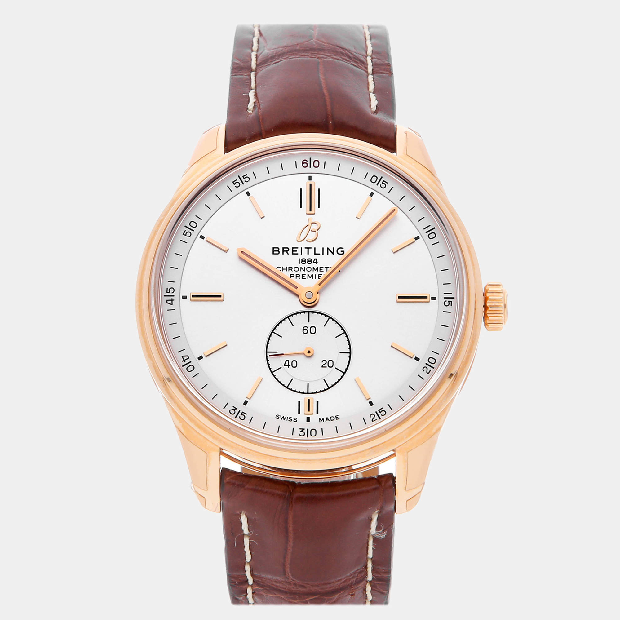 Breitling Silver 18k Rose Gold Premier R37340351G1P1 Automatic Men's Wristwatch 40 mm