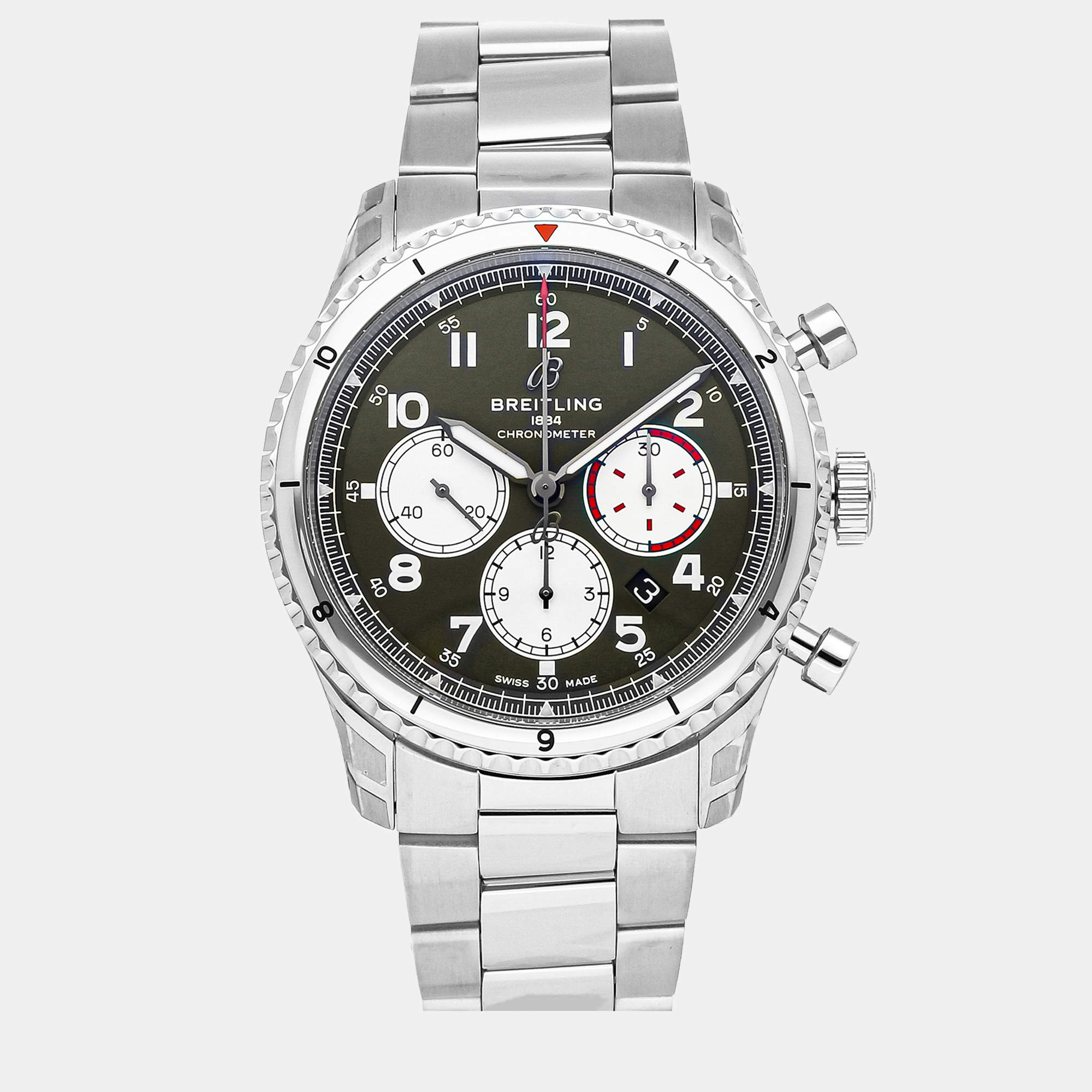 Breitling Green Stainless Steel Aviator AB01192A1L1A1 Automatic Men's Wristwatch 43 mm