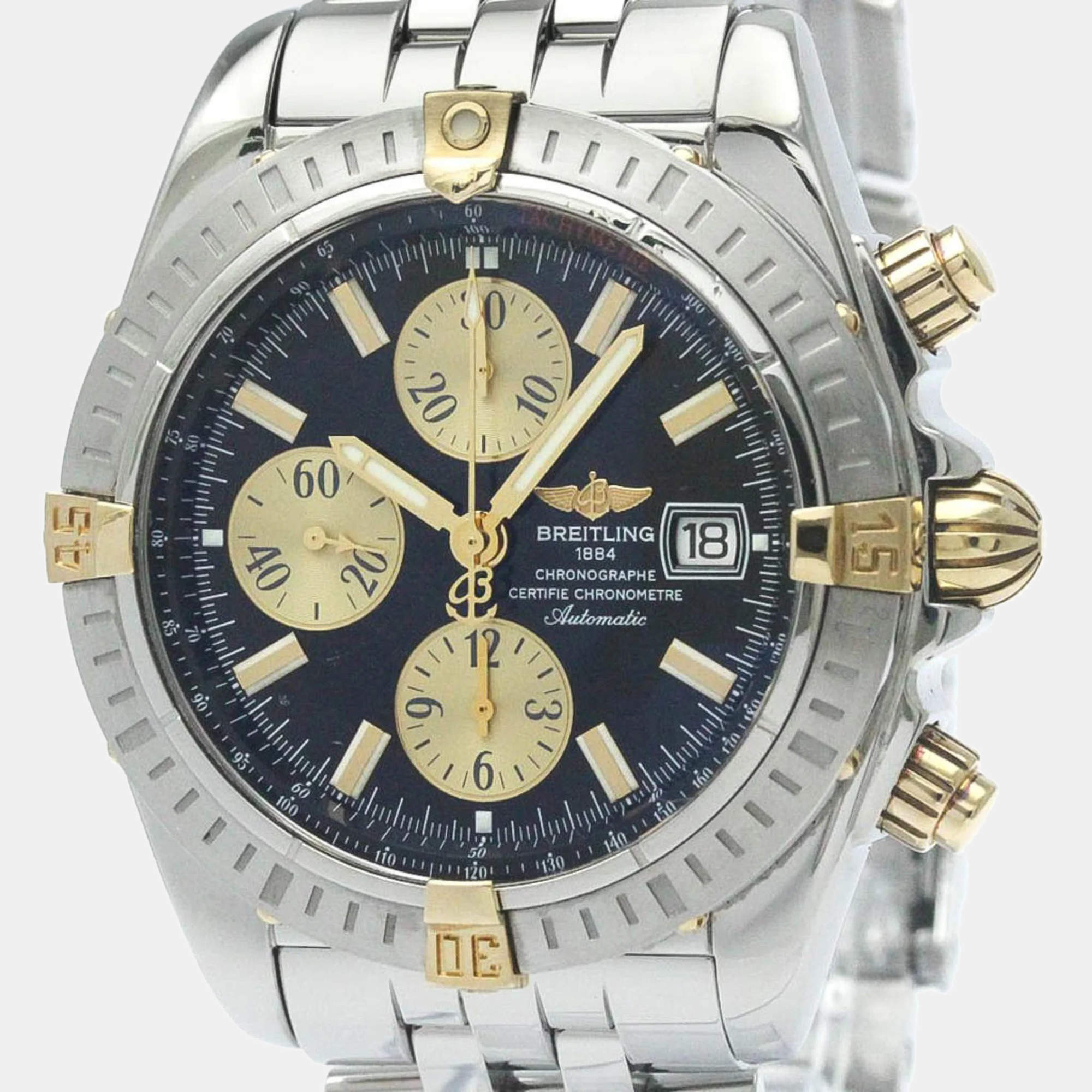 Pre Owned Breitling Black Yellow Gold Stainless Steel Chronomat B13356 Automatic Men's Wristwatch 44 mm