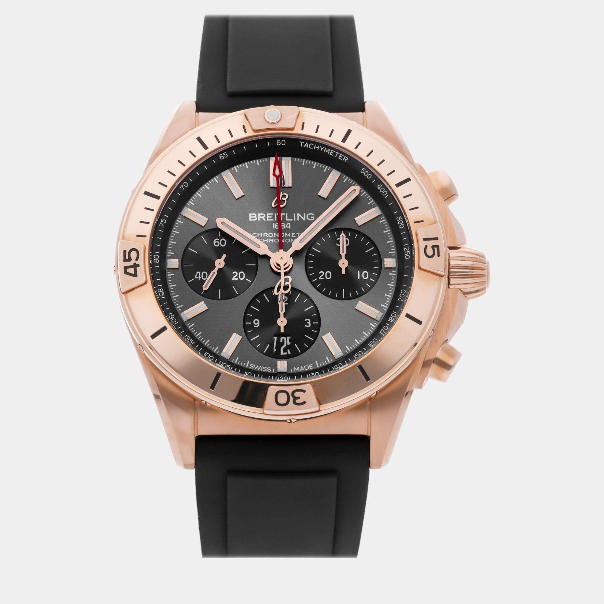 Breitling Grey 18k Rose Gold Chronomat RB0134101B1S1 Automatic Men's Wristwatch 42 mm