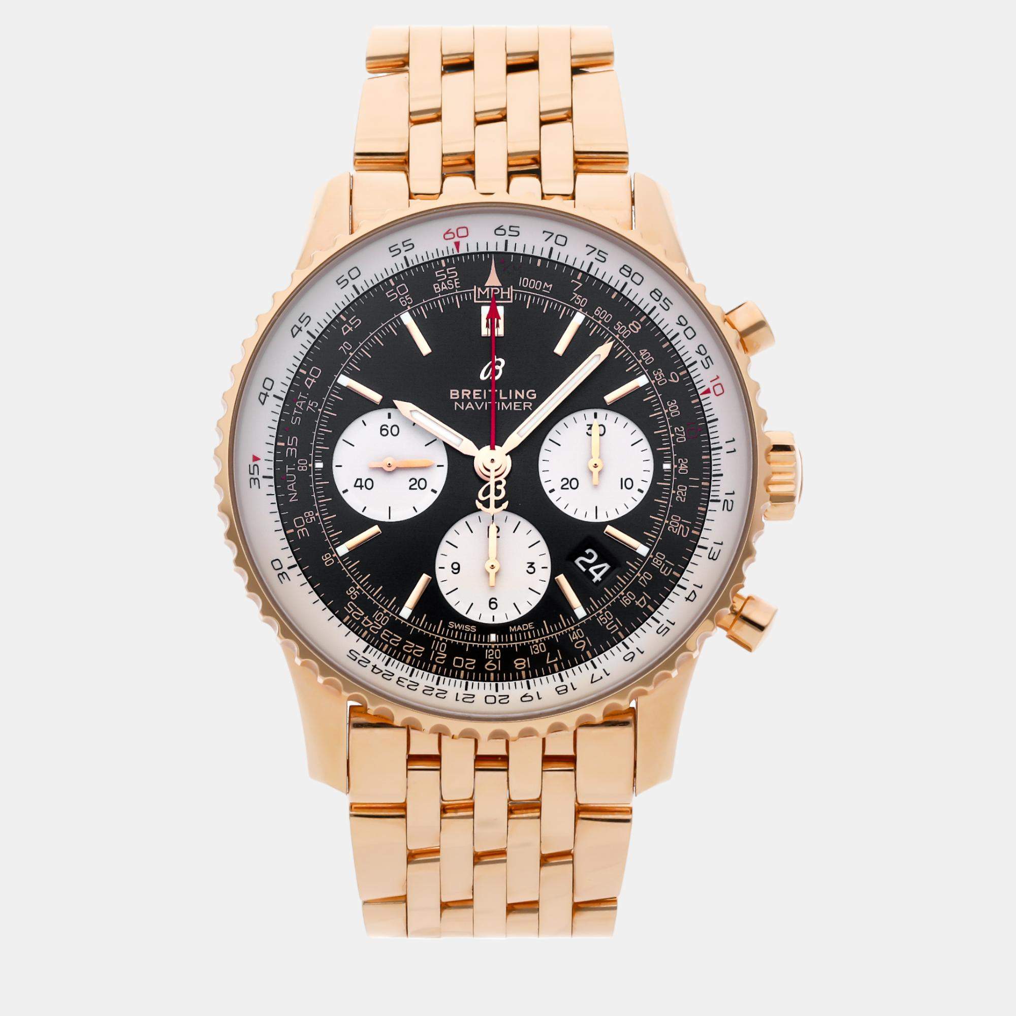 Pre Owned Breitling Navitimer RB0121211B1R1 Automatic Black 18k Rose Gold Men’s Wristwatch 43mm