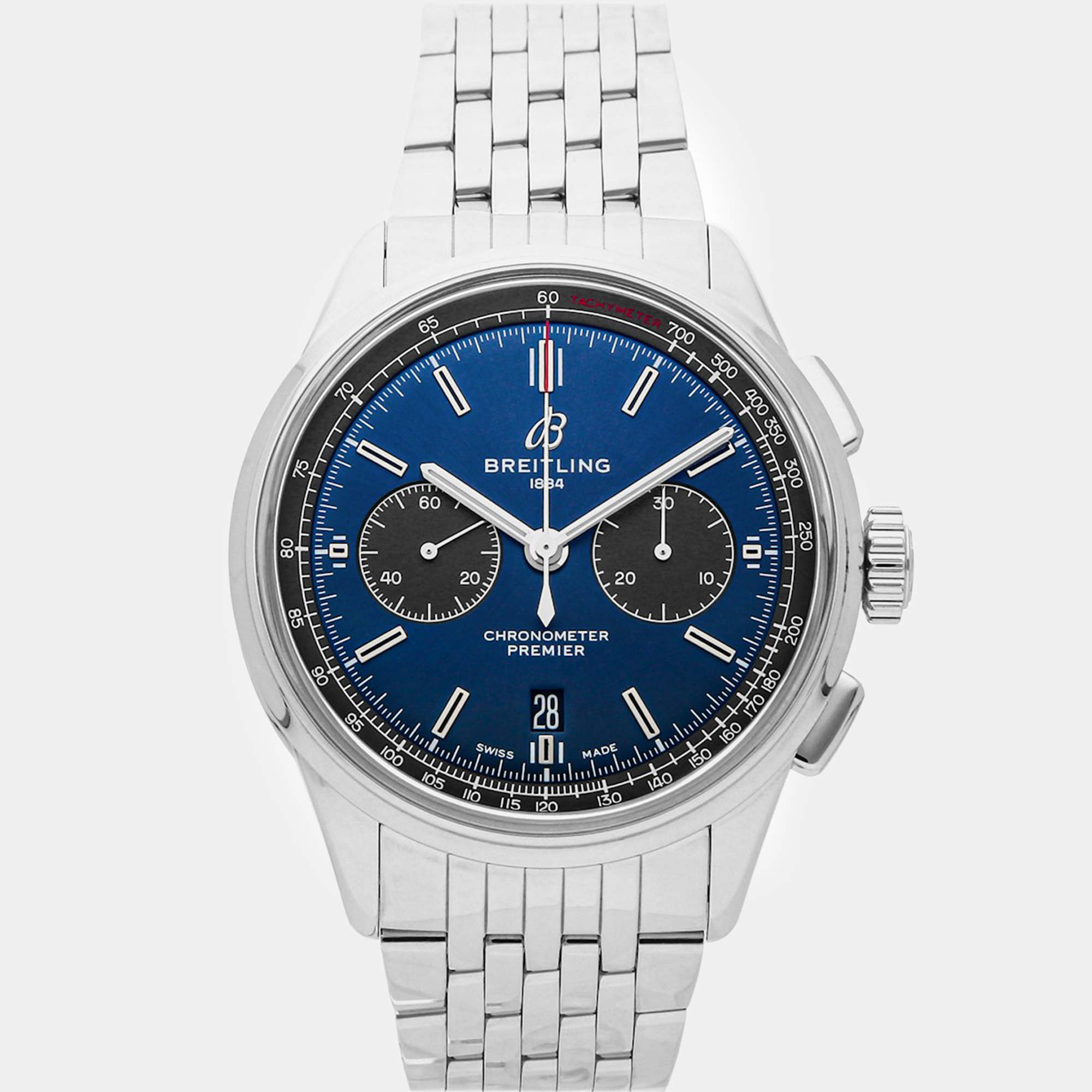 Breitling Blue Stainless Steel Premier AB0118A61C1A1 Automatic Men's Wristwatch 42 mm