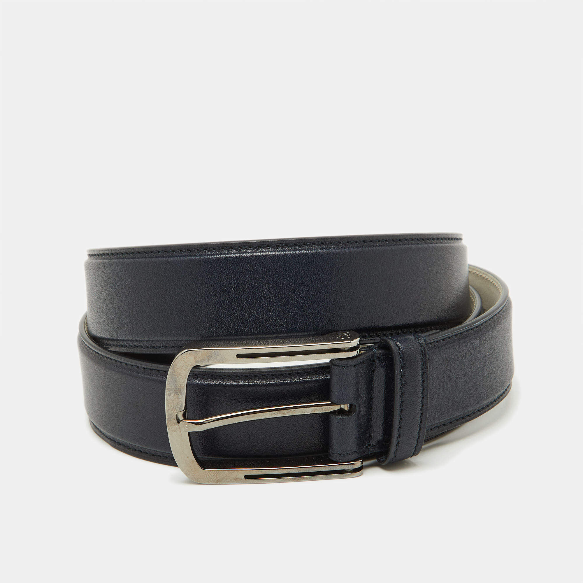 Brioni Navy Blue Leather Buckle Belt 110CM