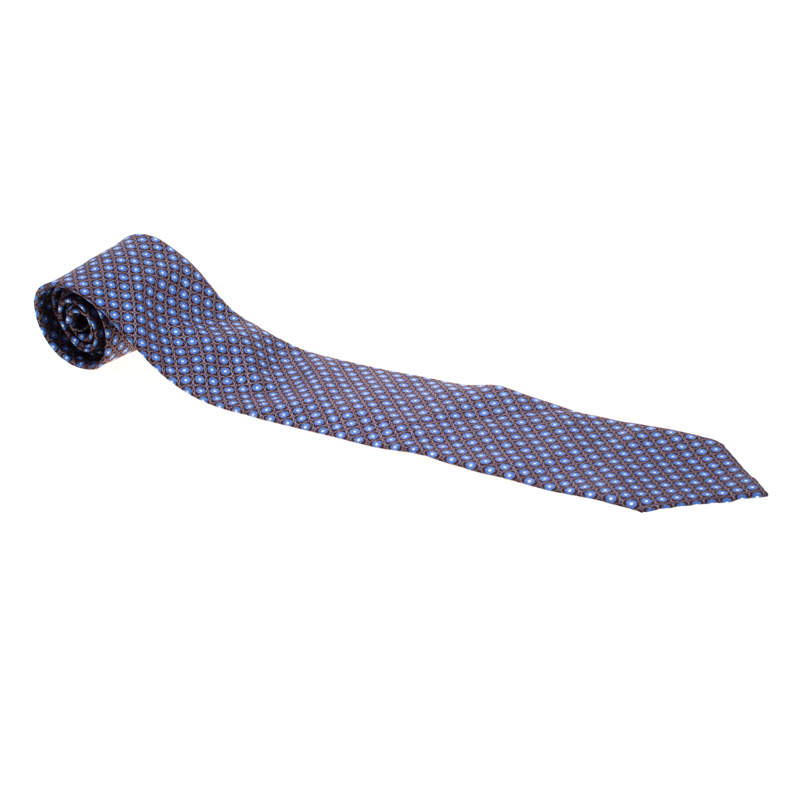 Brioni Burgundy and Blue Floral Motif Silk Jacquard Tie