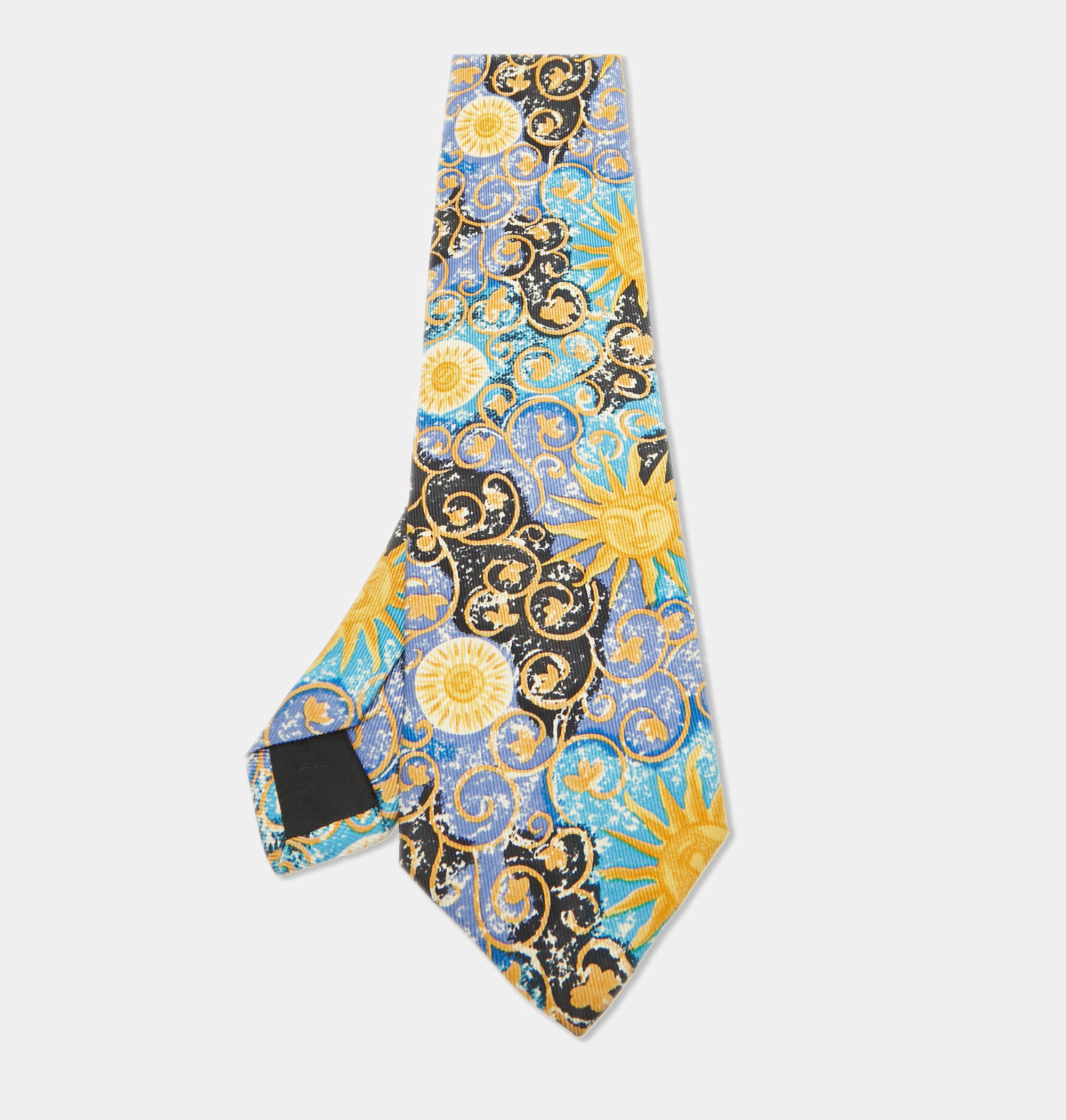 Pre Owned Brioni Vintage Blue/Yellow Printed Silk Traditional Tie