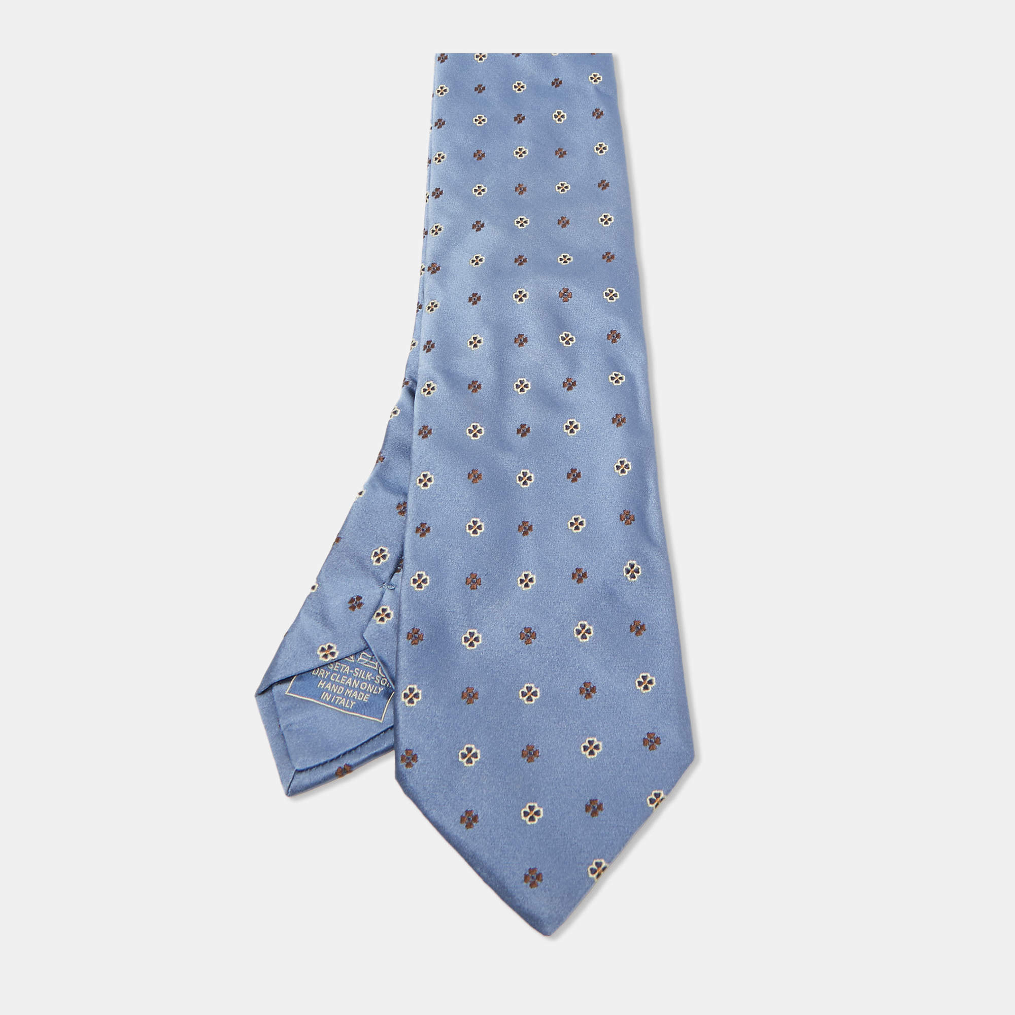 Pre Owned Brioni Blue Floral Jacquard Silk Traditional Tie