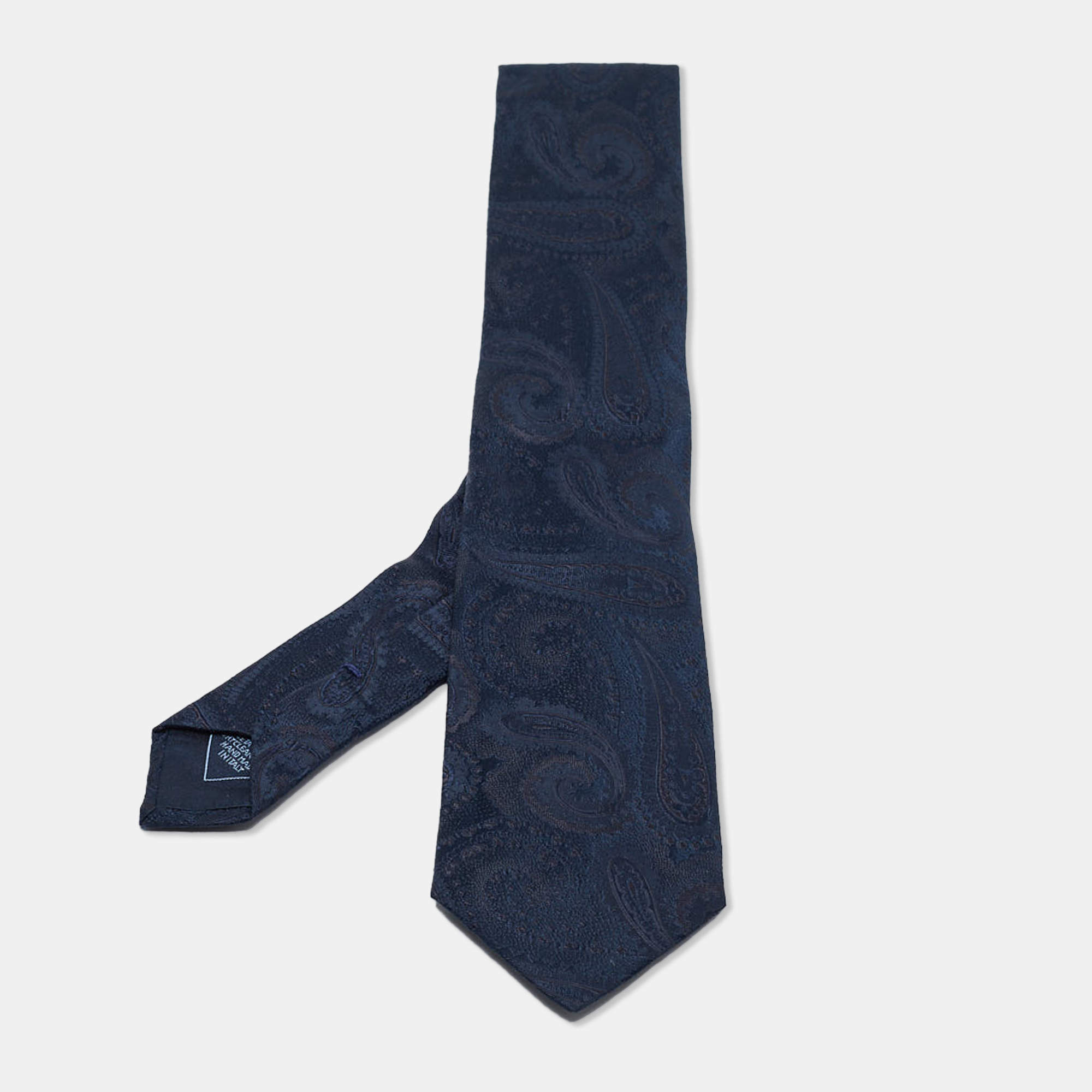 Pre Owned Brioni Blue Paisley Jacquard Silk Traditional Tie 
