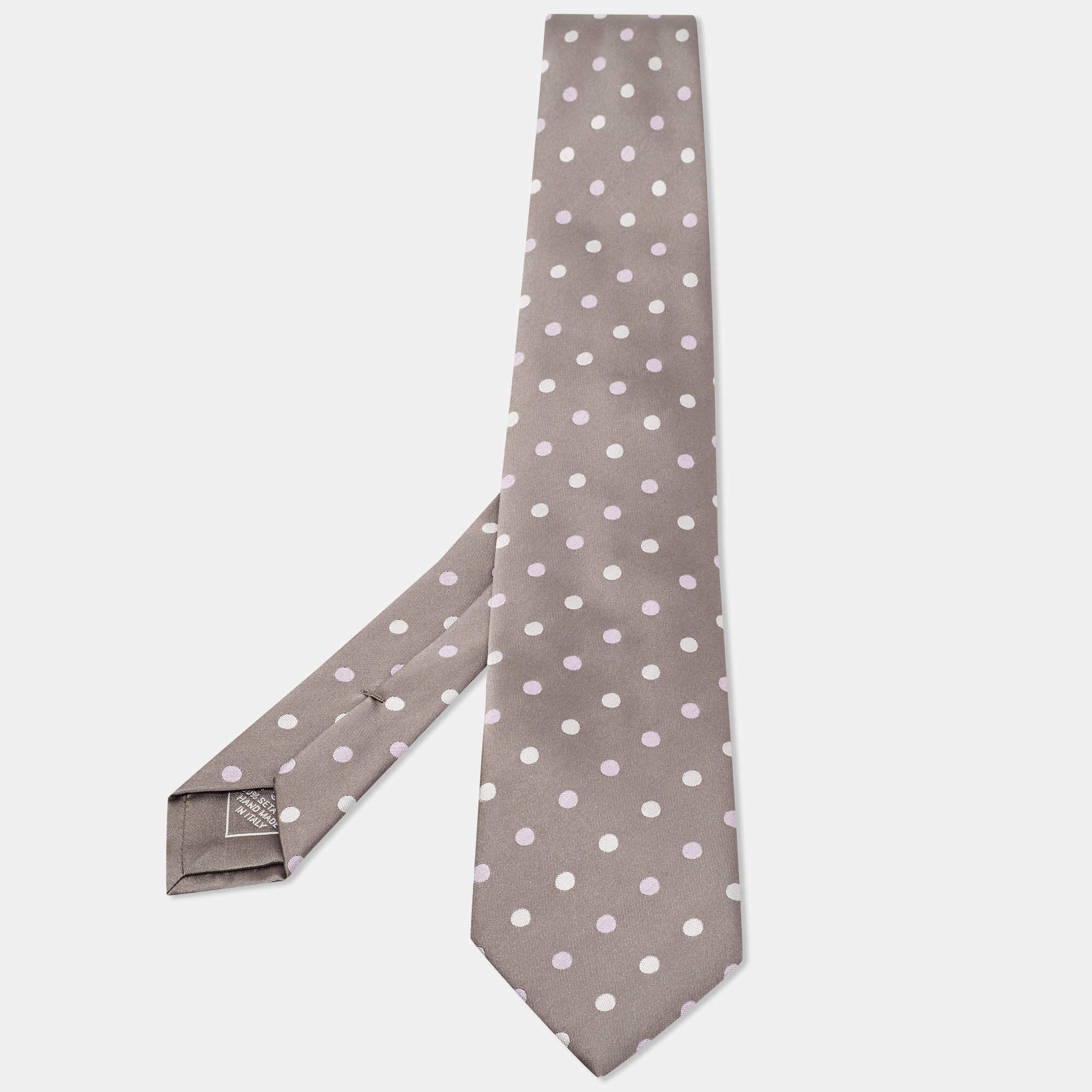 Brioni Grey Polka Dot Jacquard Silk Tie