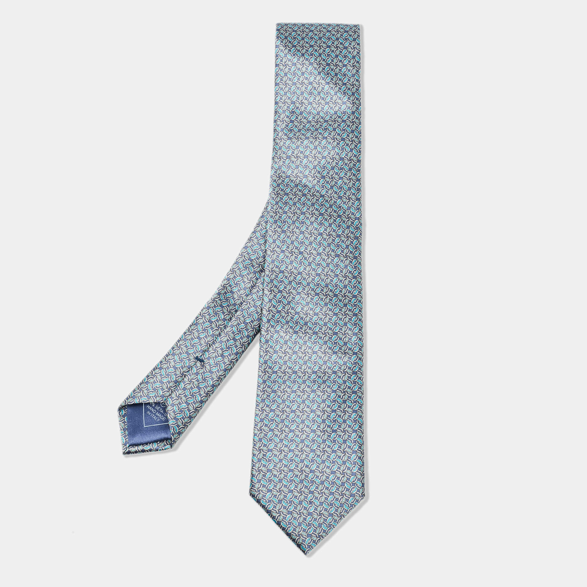 Brioni Blue Printed Satin Tie 