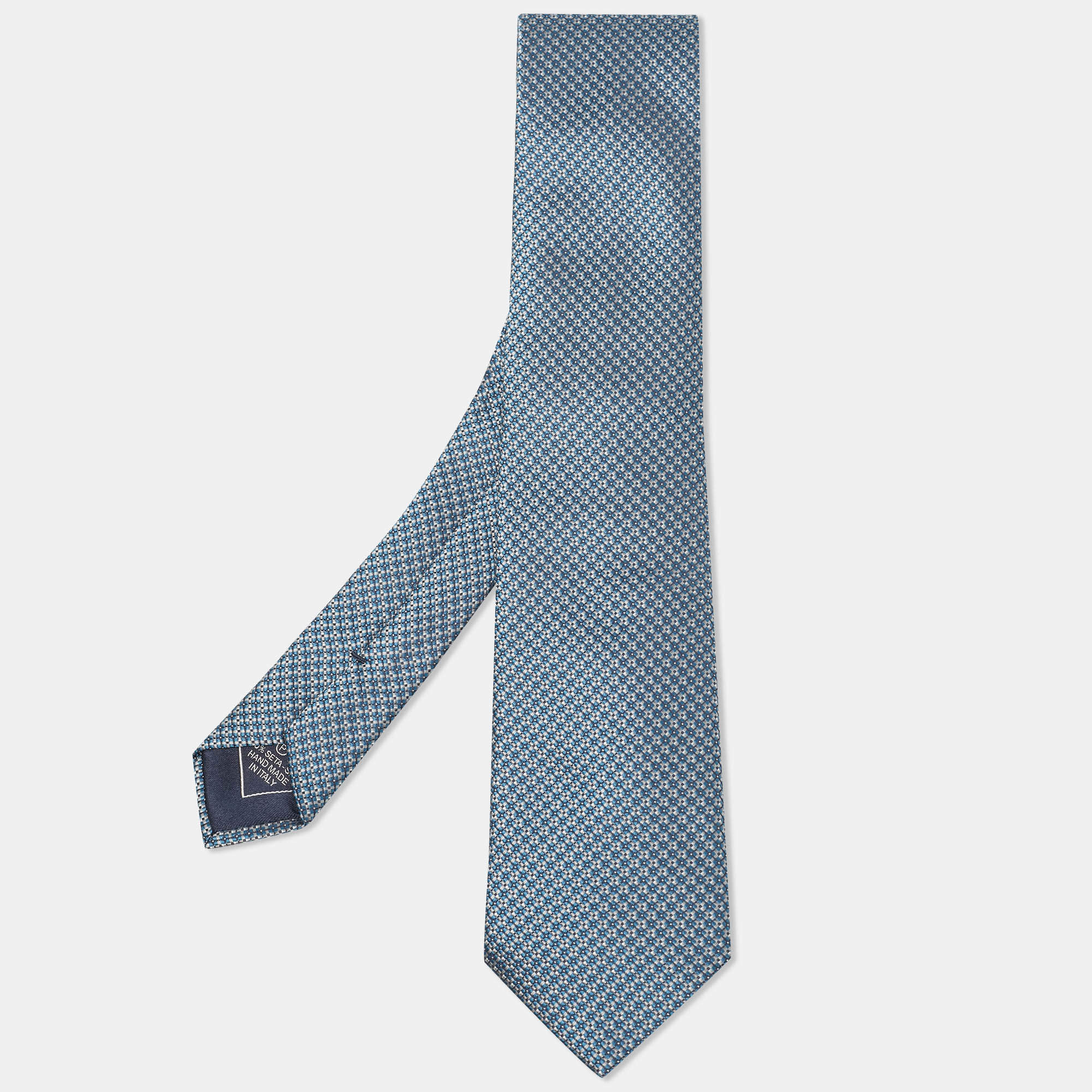 Pre Owned Brioni Blue Patterned Silk Tie 