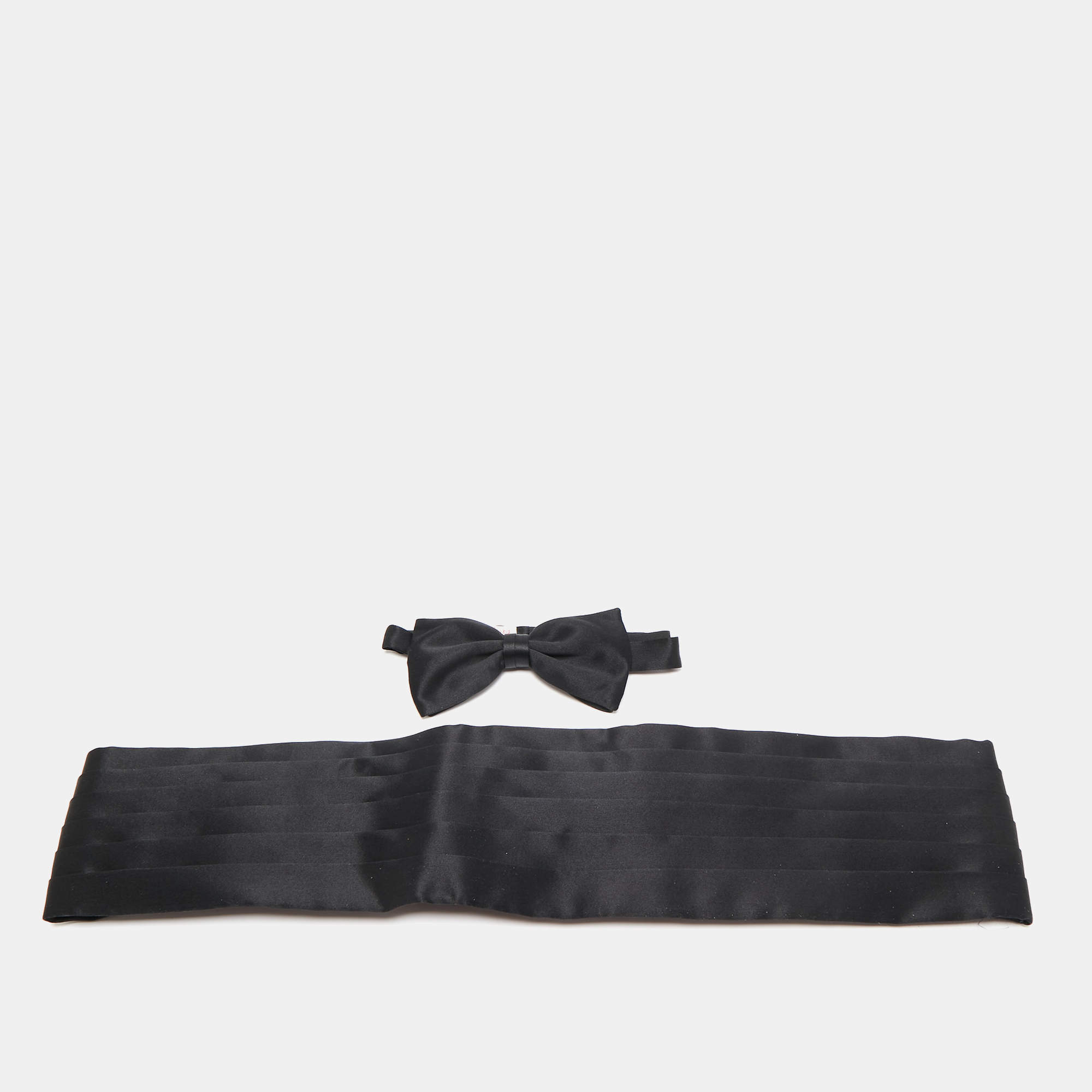 مملوكة مسبقًا Brioni Black Silk Cummerbund and Bow Tie Set XXL