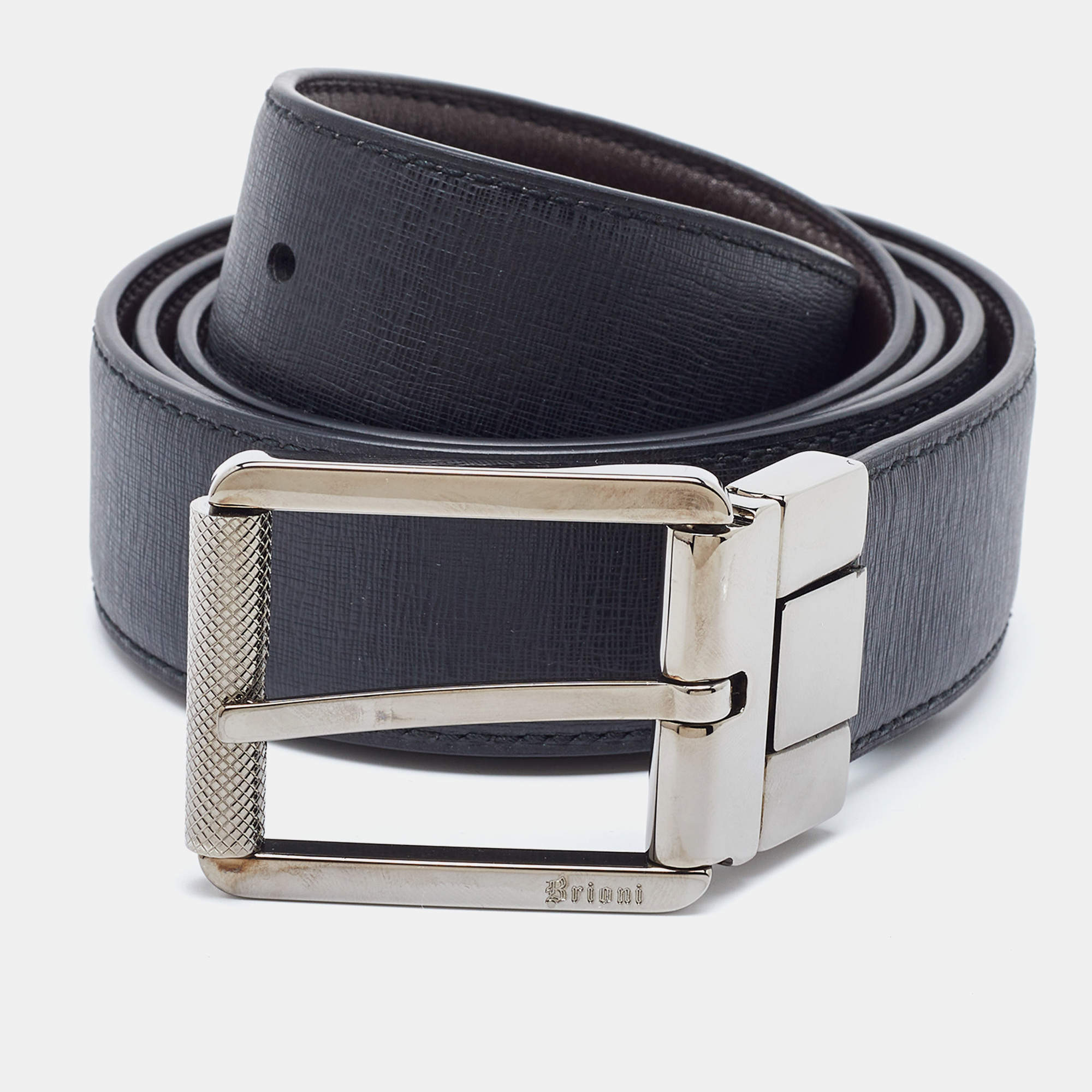 Brioni Black/Brown Leather Cut to Size Reversible Buckle Belt