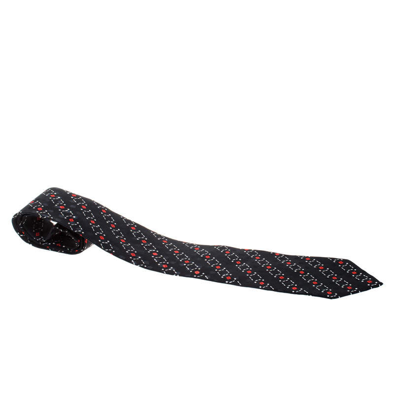 ربطة عنق بريوني تقليدية حرير مطبوع نقوش هندسية أسود